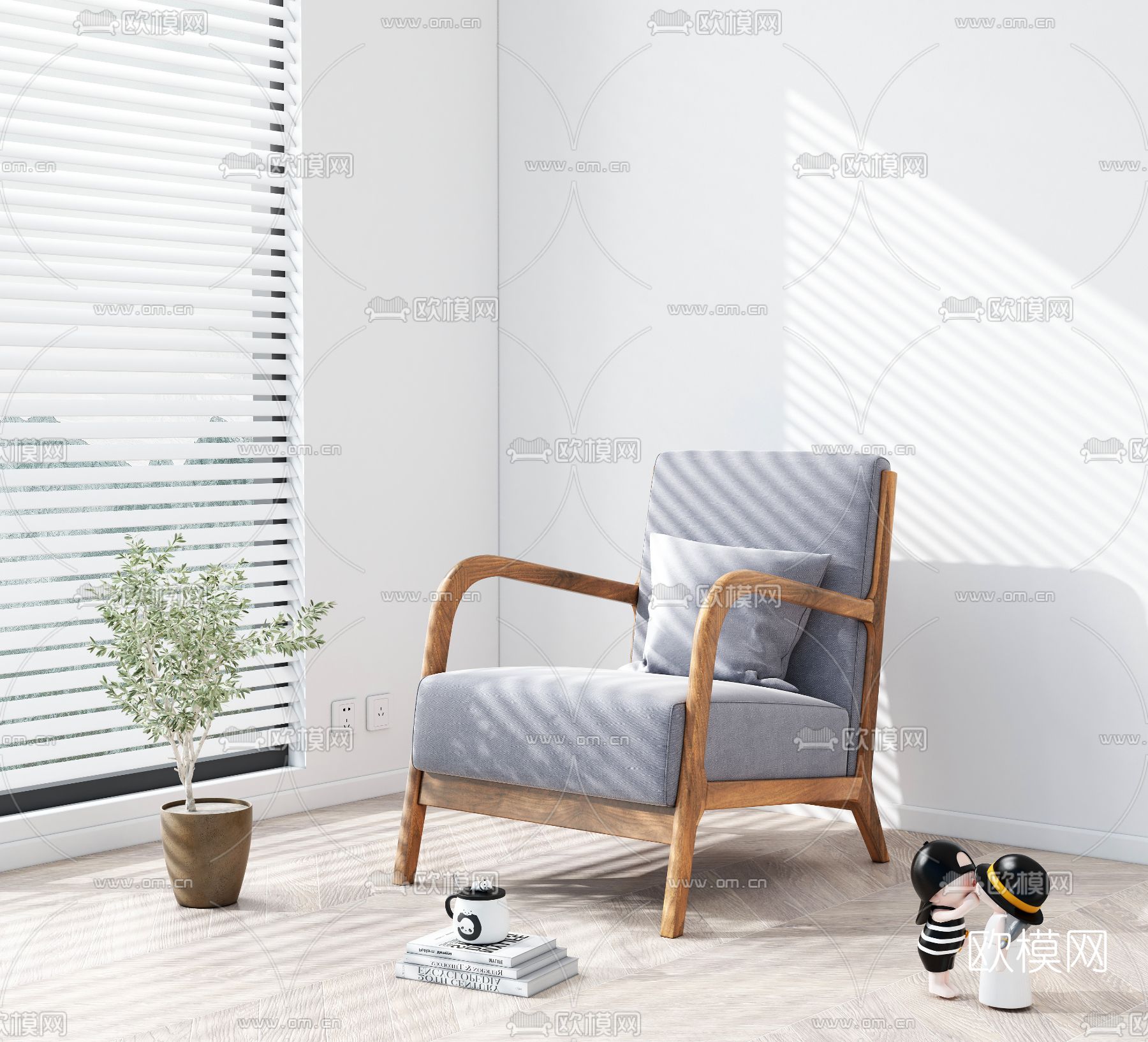 北欧浅蓝色休闲沙发3d模型下载