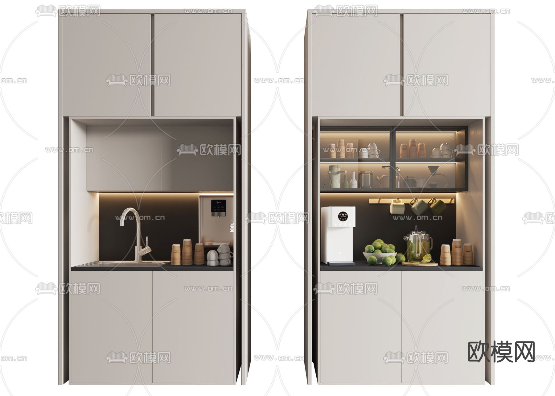 现代橱柜茶水柜su模型下载（渲染图1）