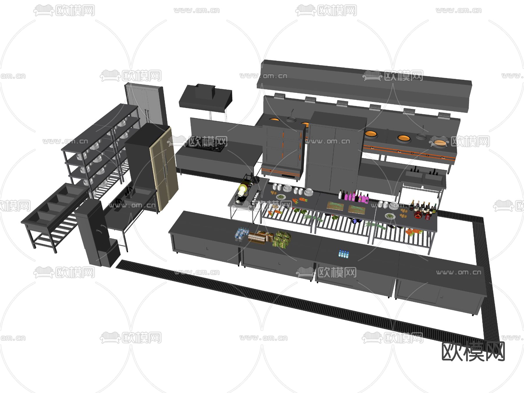 现代餐饮后厨设备器材su模型下载（渲染图2）