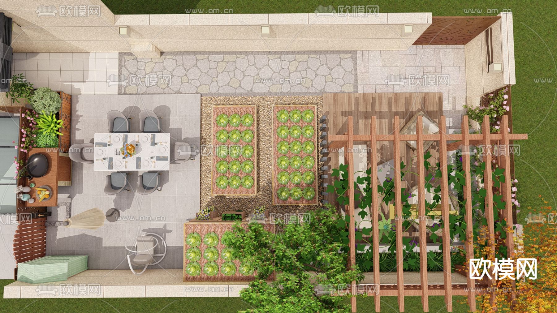 现代别墅庭院su模型