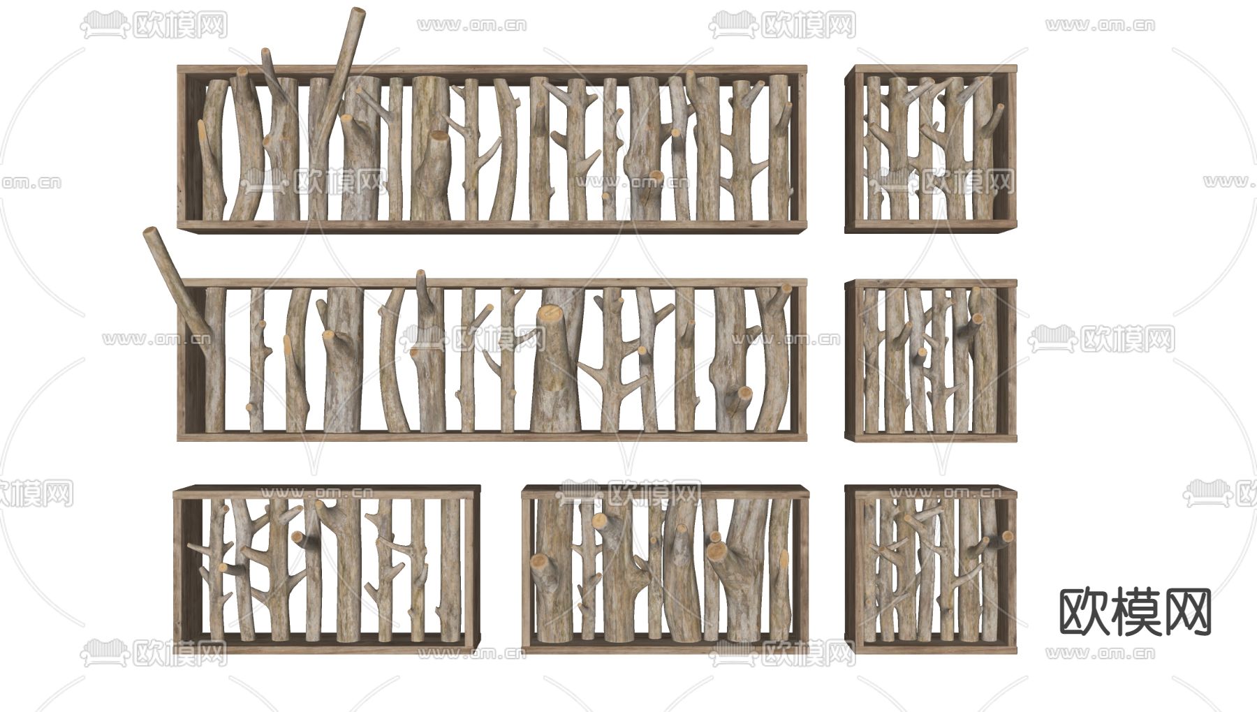 侘寂枯树枝屏风隔断su模型下载（渲染图2）
