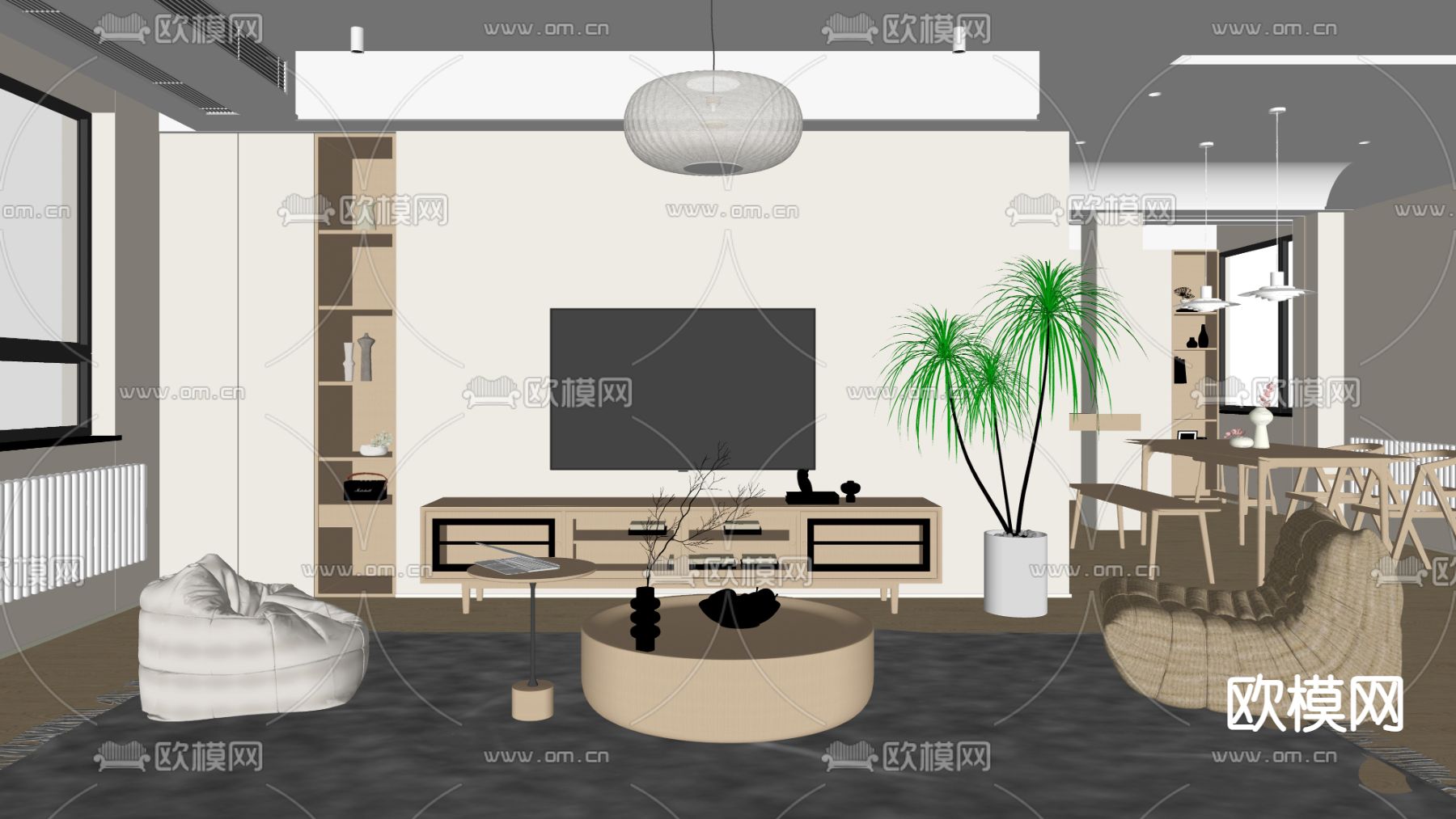 北欧客厅su模型下载（渲染图2）
