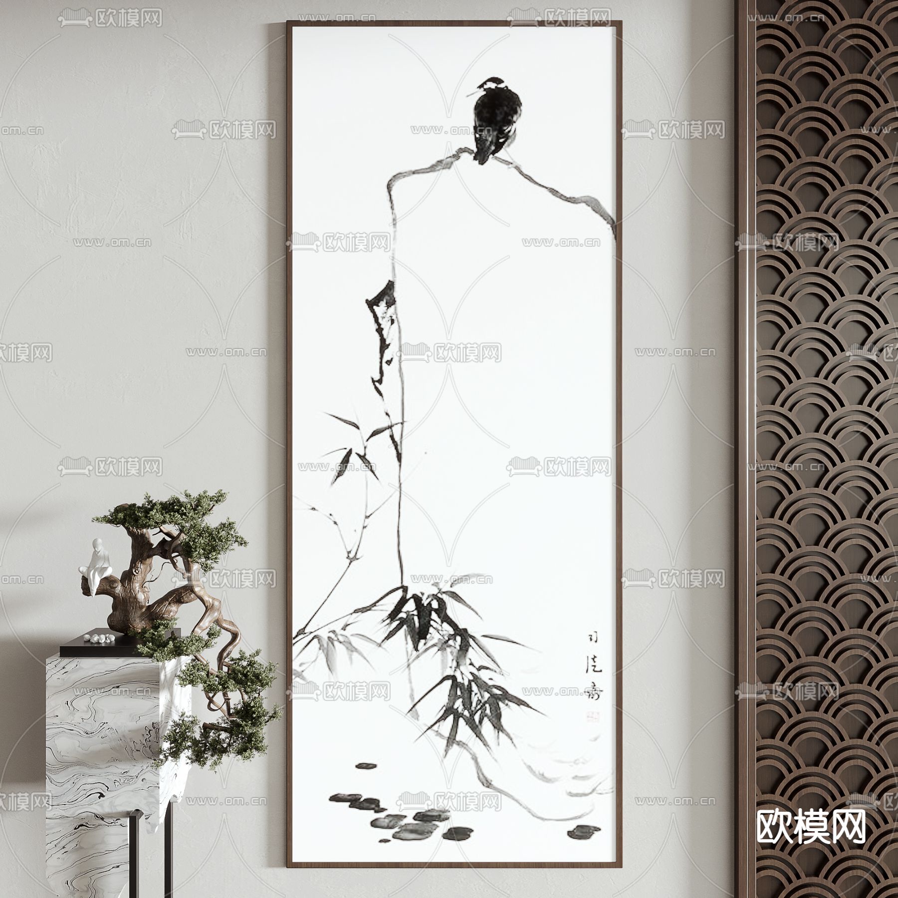 新中式水墨挂画su模型