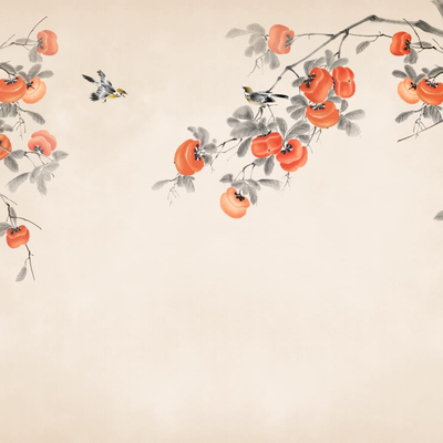  新中式花鸟柿柿如意背景墙 
