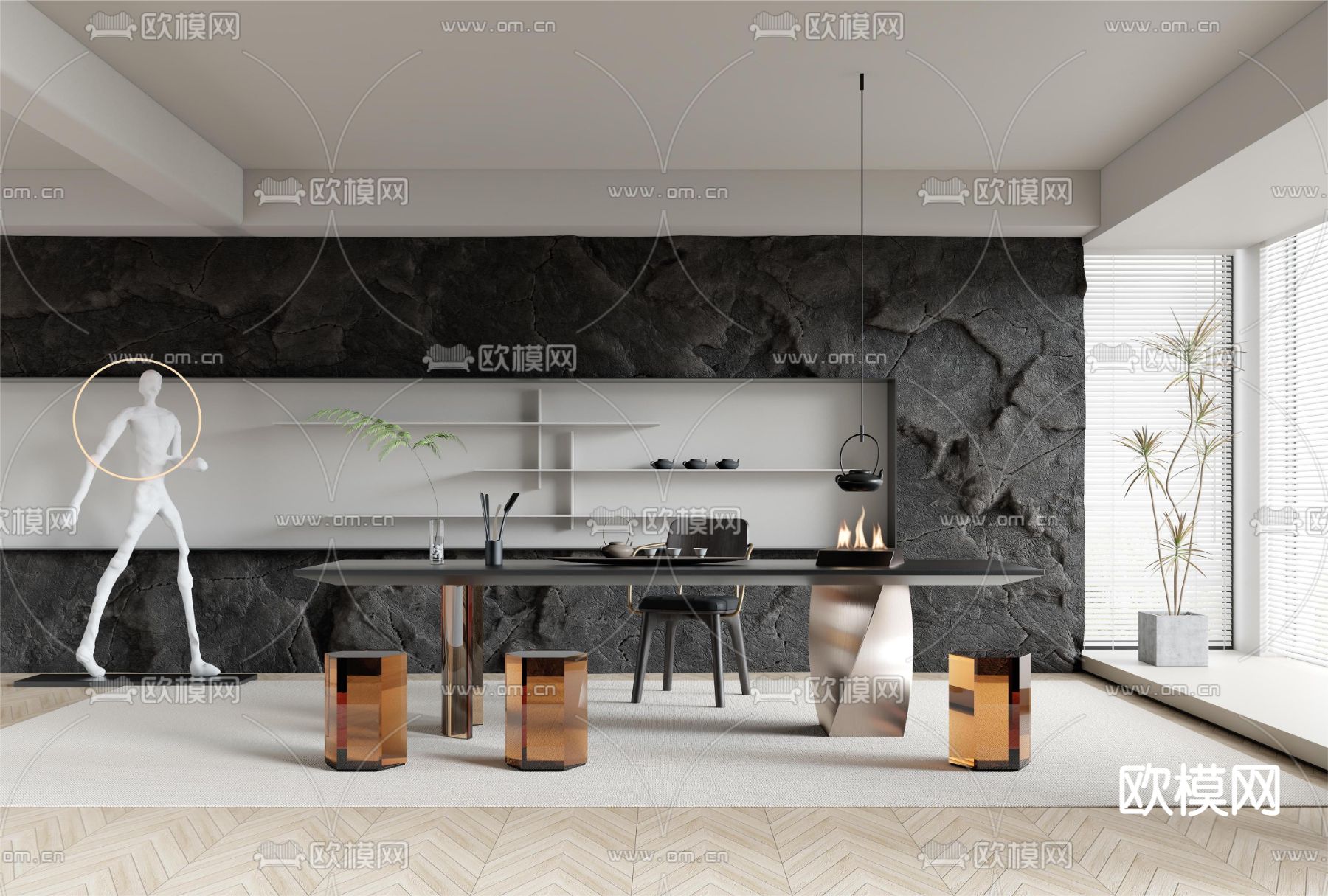 现代奶油风茶室3d模型下载_ID12035700_3dmax免费模型-欧模网