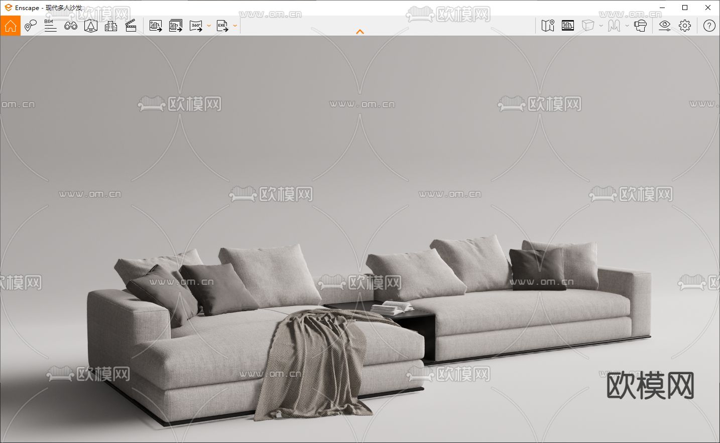现代浅灰色转角沙发su模型下载（渲染图4）