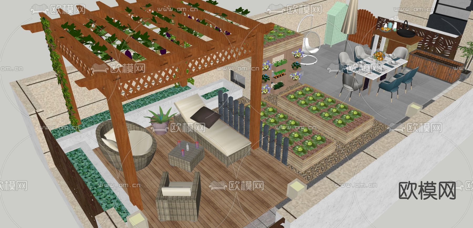 现代别墅庭院su模型