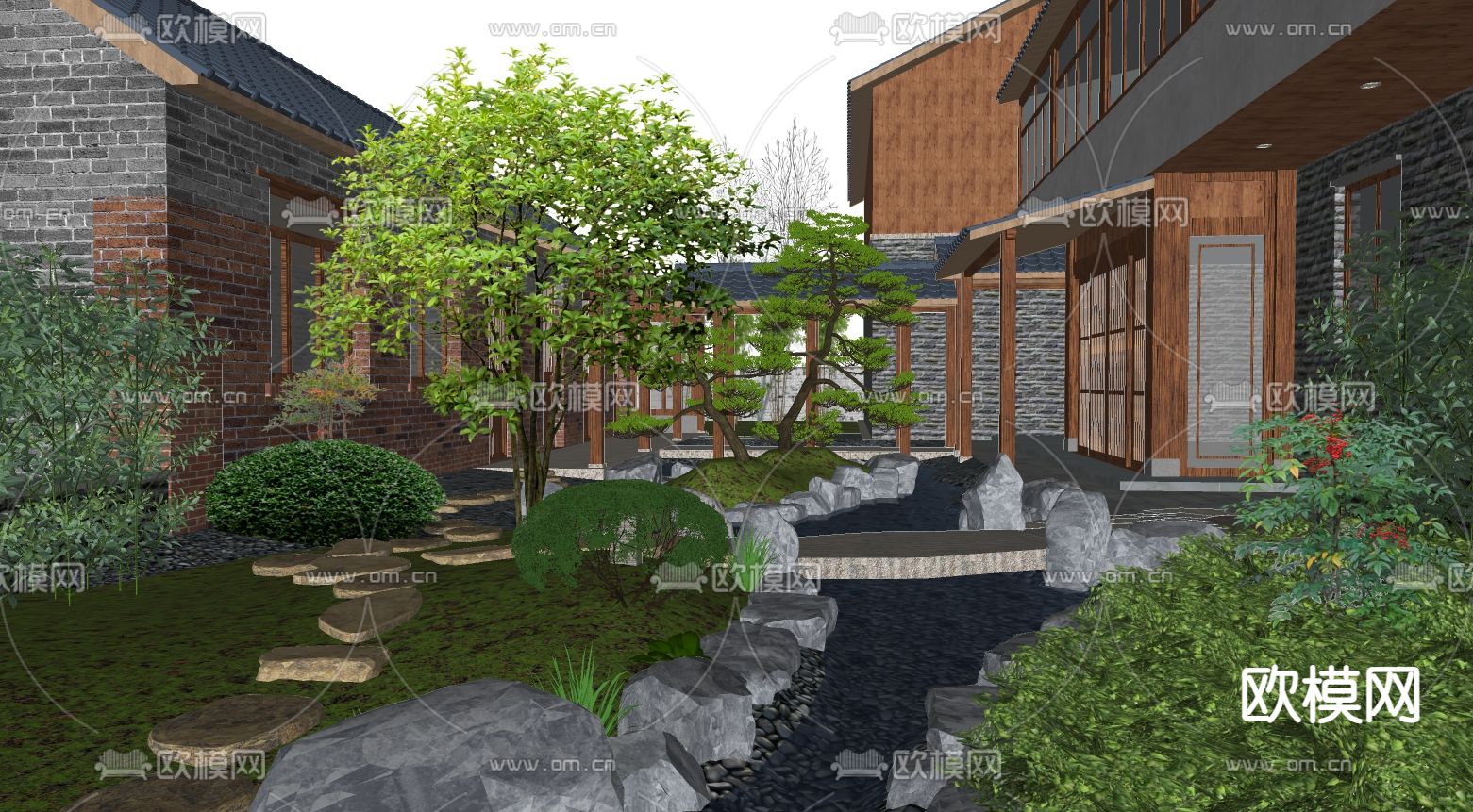 中式庭院景观su模型