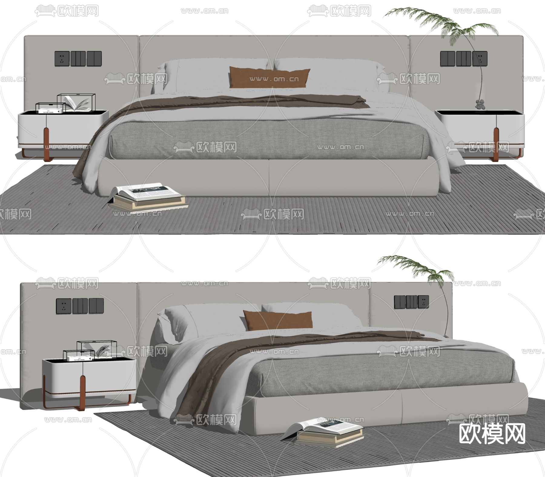 现代布艺双人床su模型