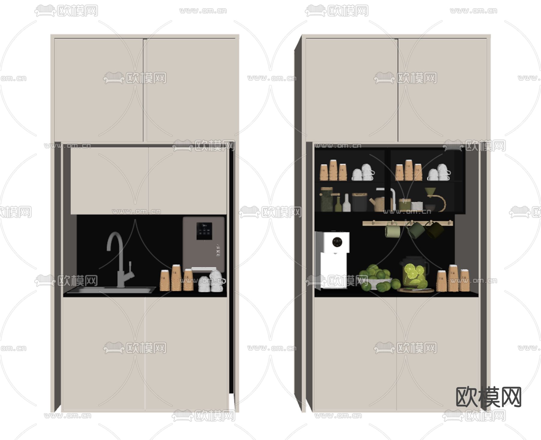 现代橱柜茶水柜su模型下载（渲染图2）