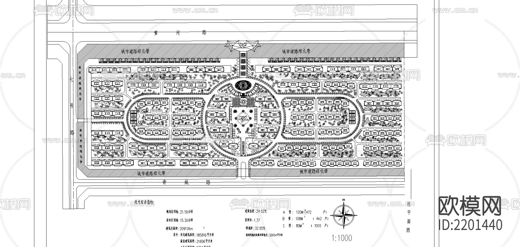 高青县东部居住小区规划图CAD施工图下载（渲染图1）