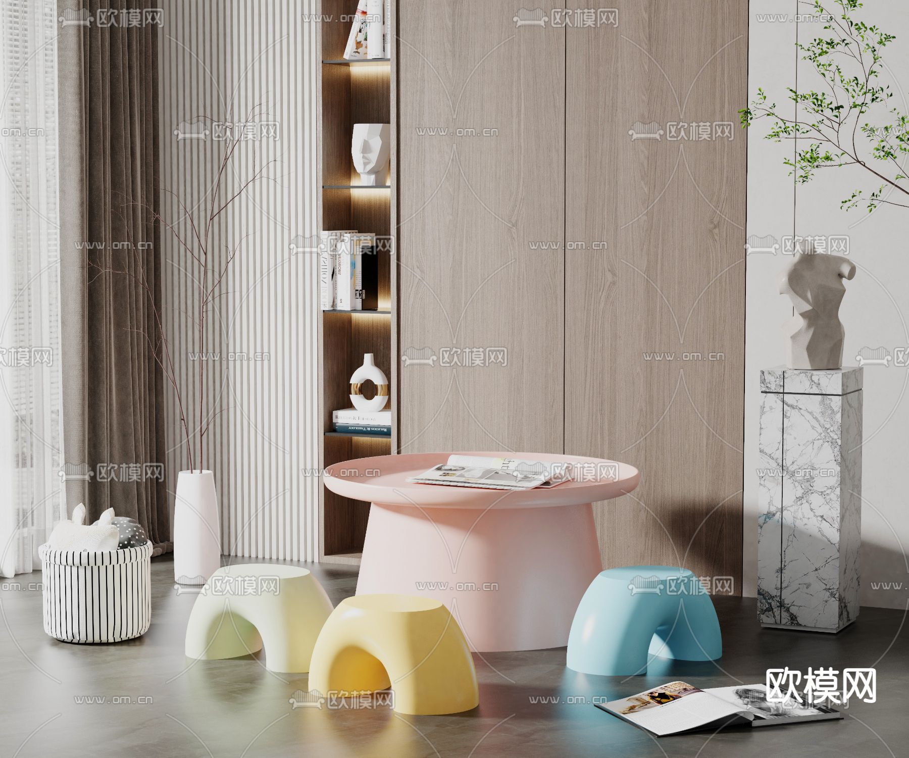 北欧糖系儿童桌椅3d模型下载