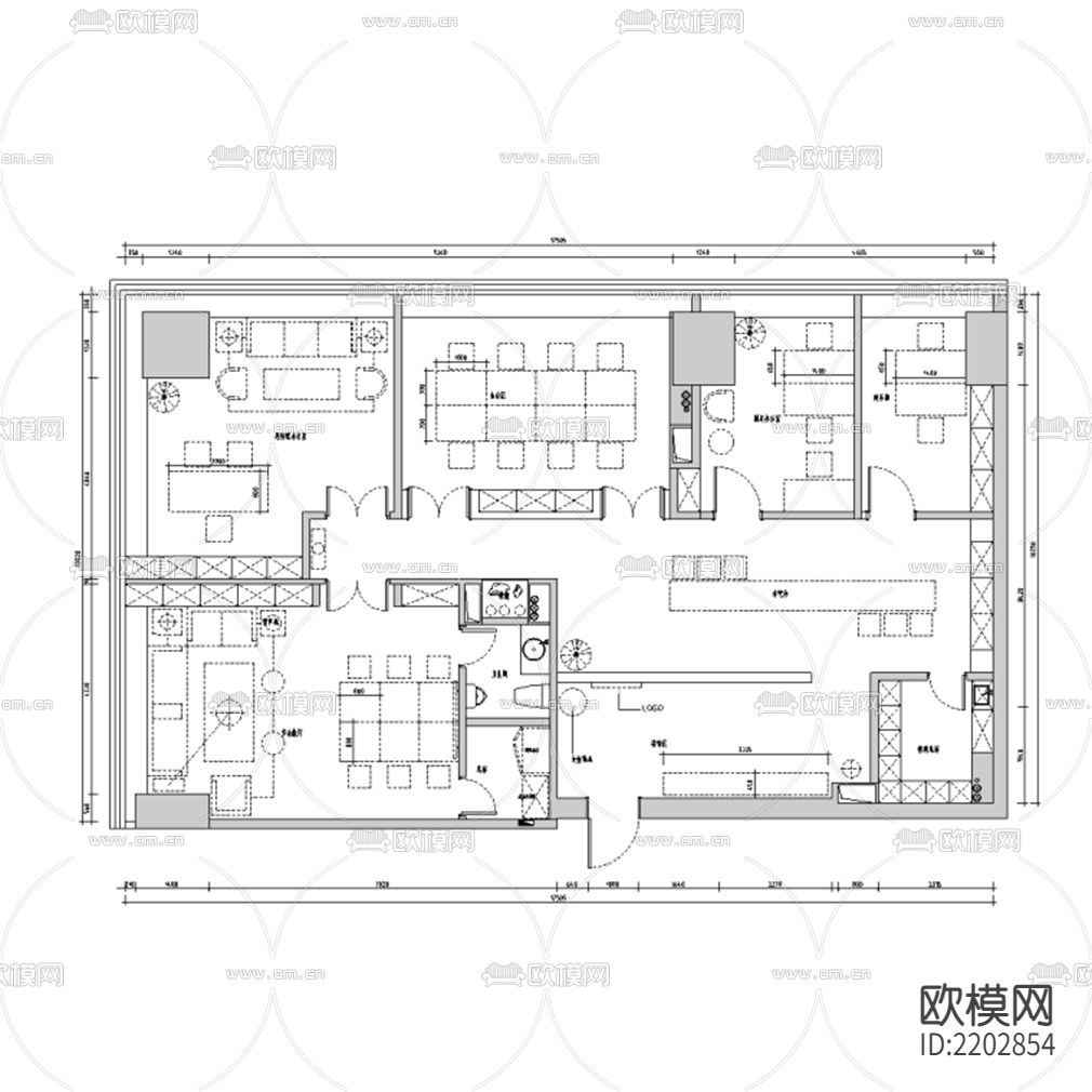 投资办公室CAD施工图下载（渲染图1）