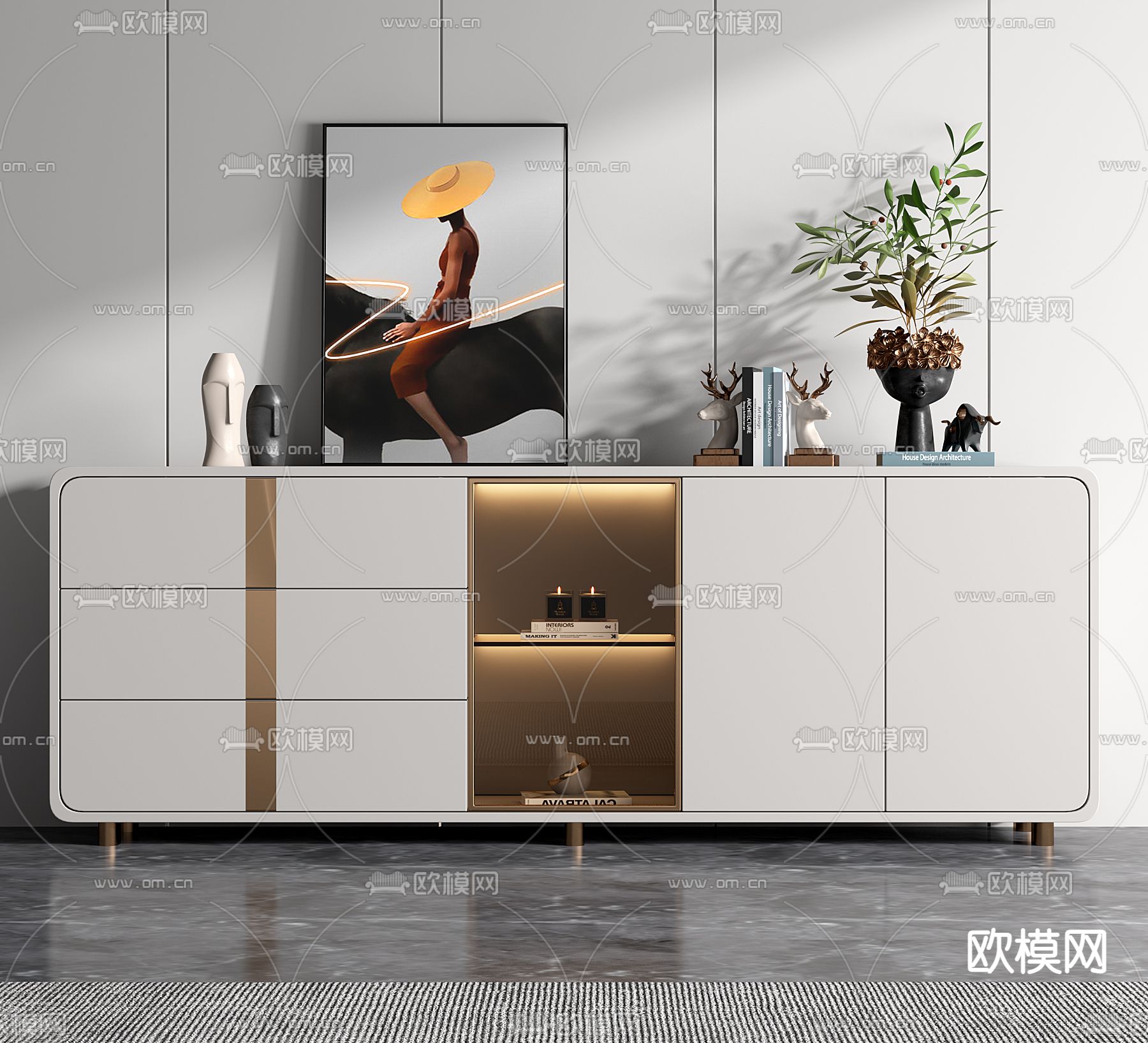 现代烤漆边柜斗柜3d模型下载