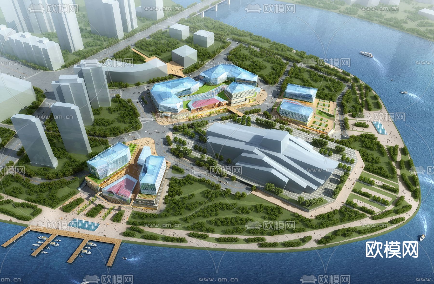 现代商业街su模型下载（渲染图1）