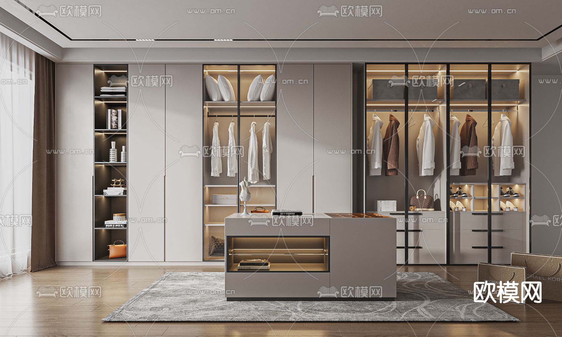 现代平开门衣柜3d模型下载