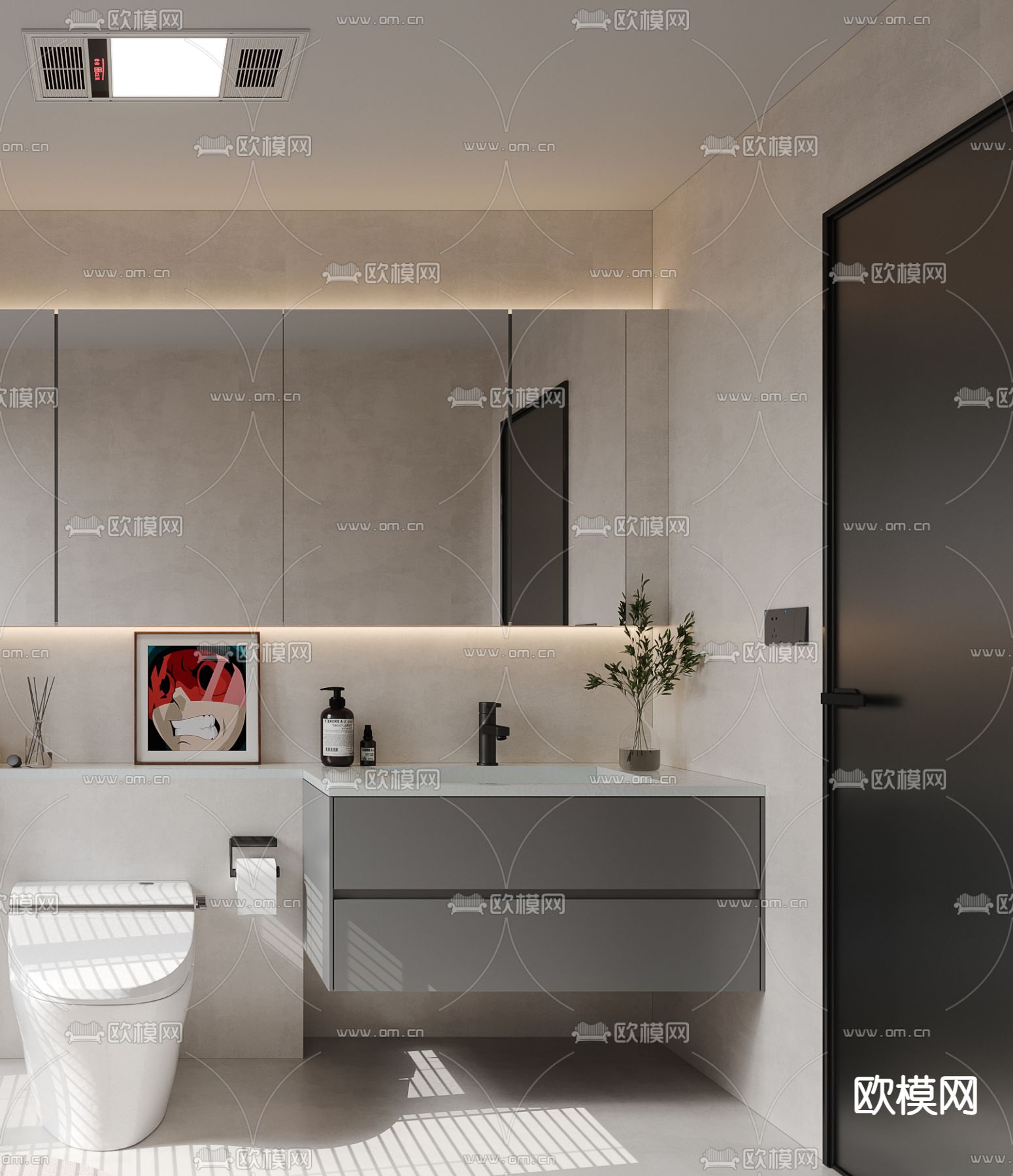 奶油风卫生间浴室3d模型下载（渲染图3）