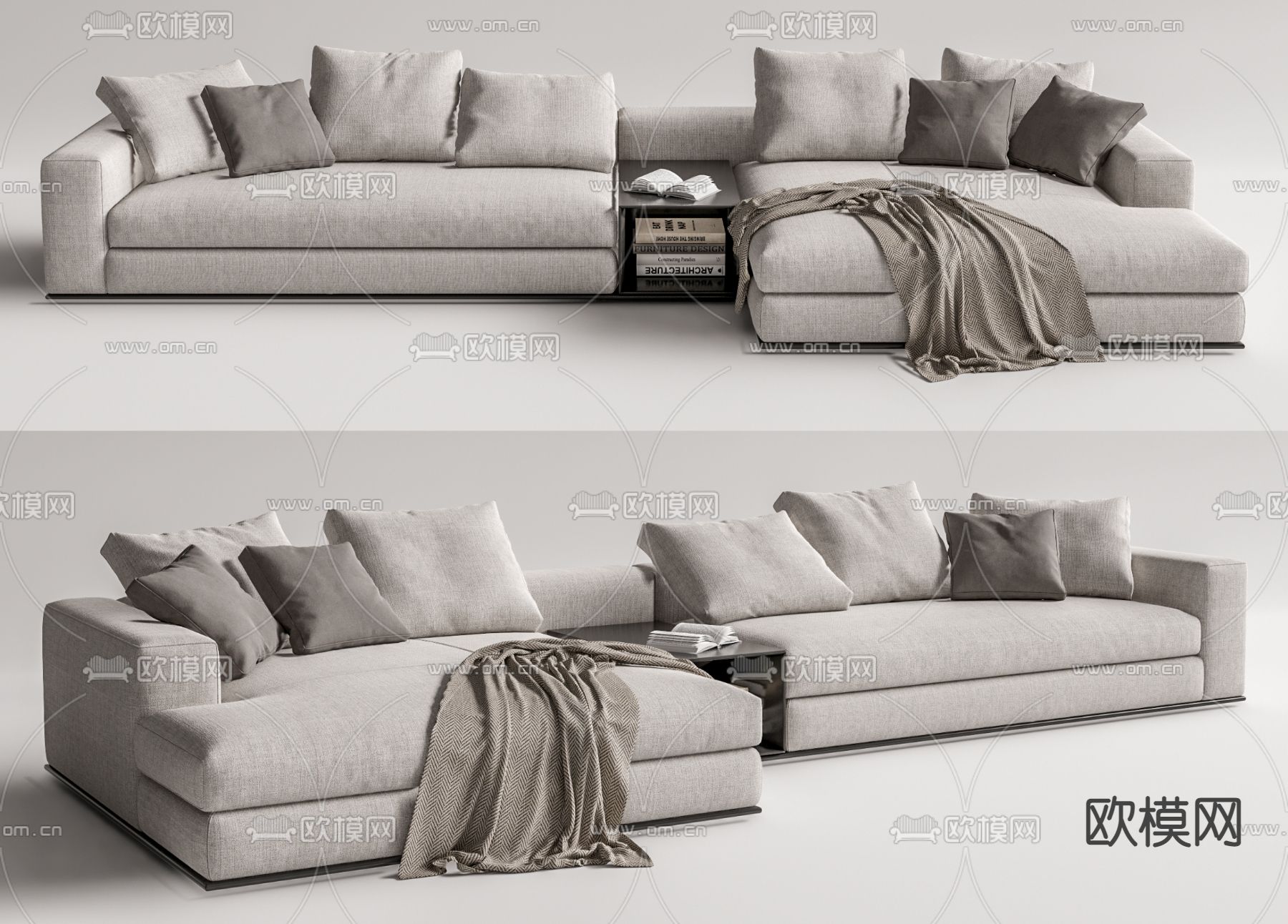 现代浅灰色转角沙发su模型下载（渲染图1）