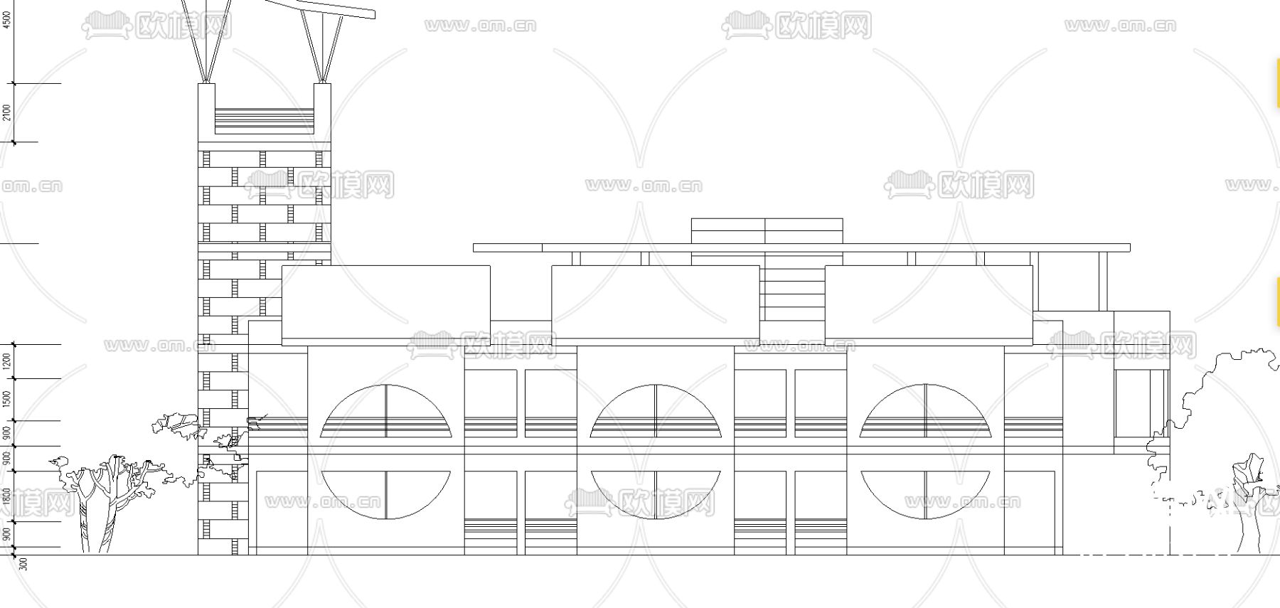 幼儿园平立面图cad图库下载（渲染图2）