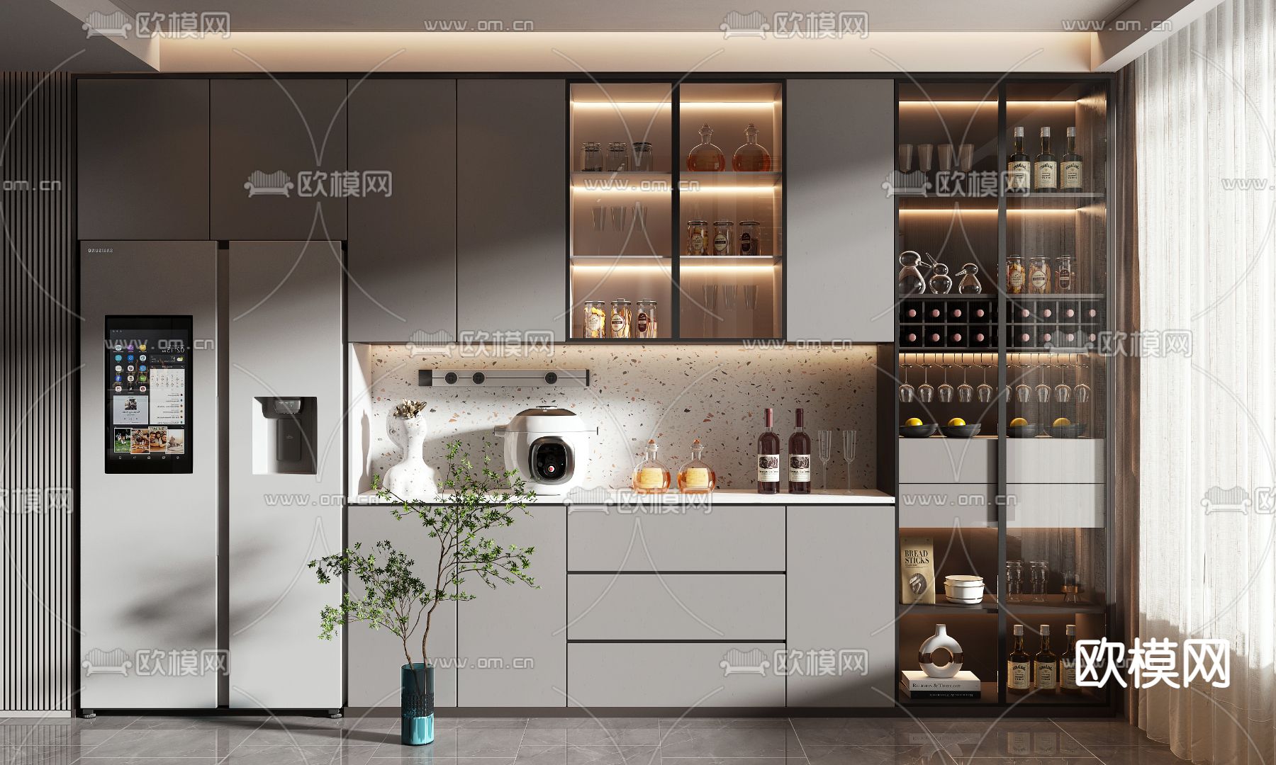 现代酒柜su模型下载（渲染图1）