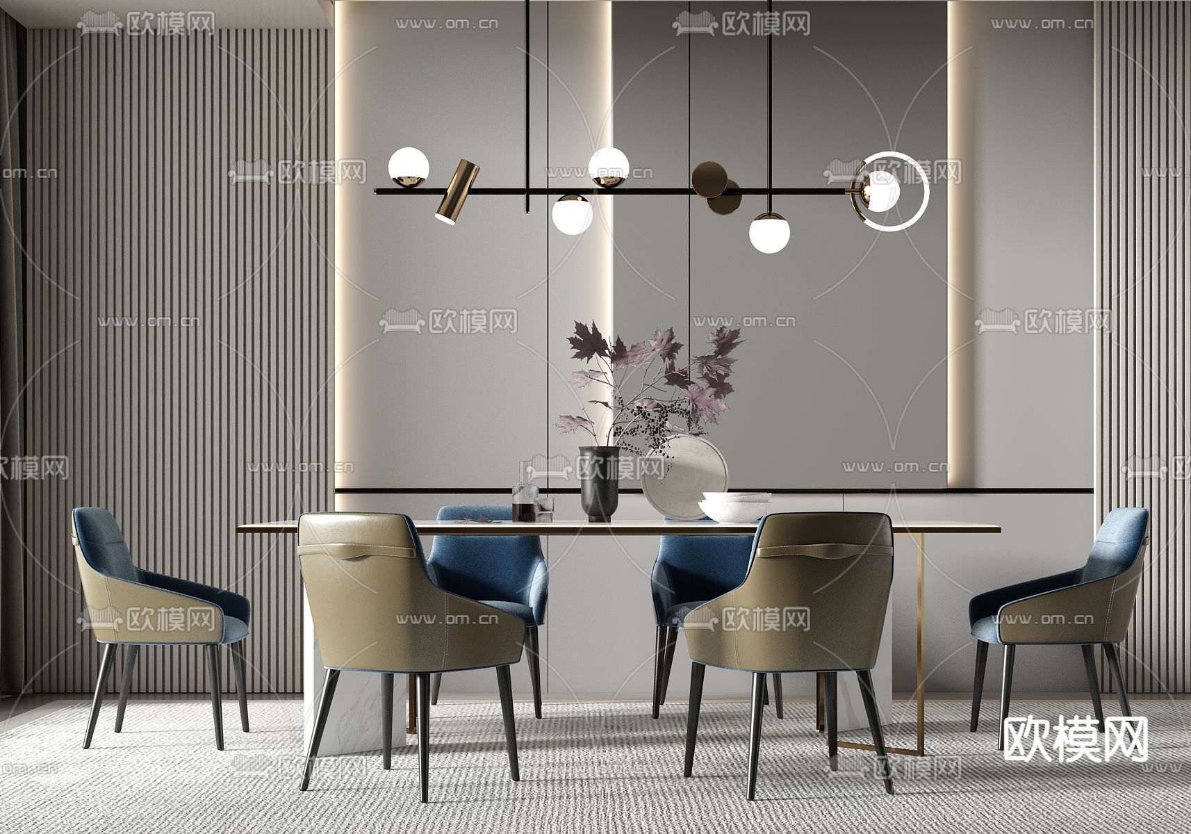 现代轻奢餐桌椅su模型下载（渲染图1）