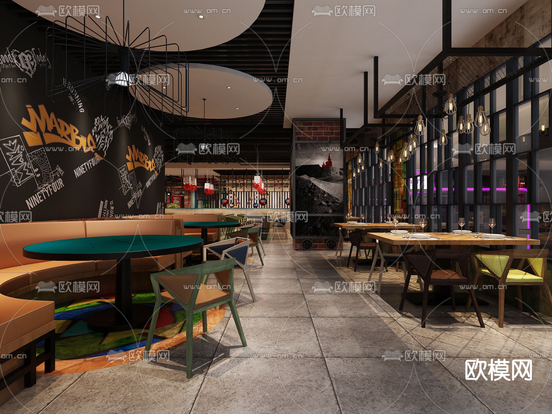 工业风自助餐厅免费3d模型下载（渲染图5）