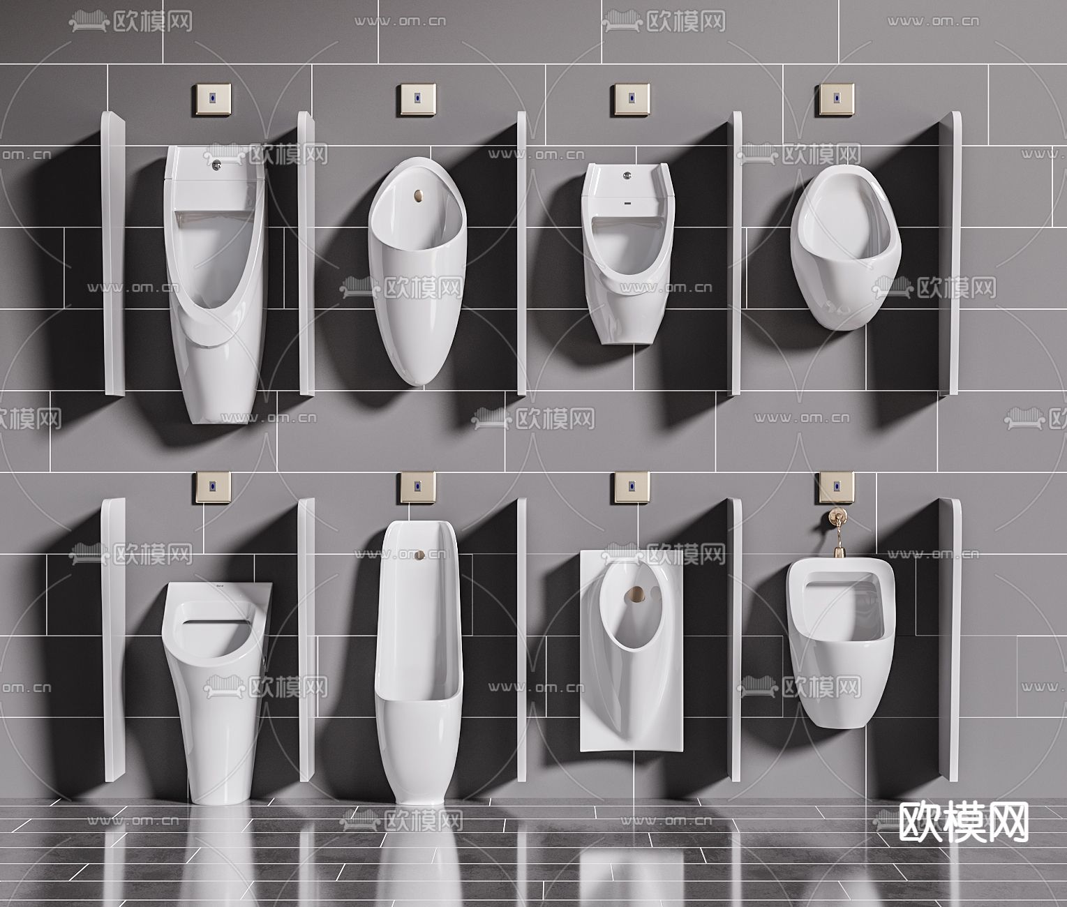 现代卫生间小便斗小便器su模型下载（渲染图1）