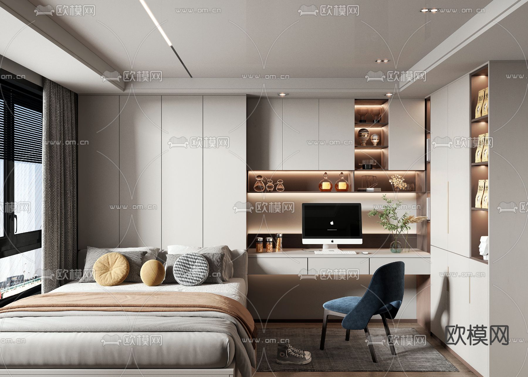 现代榻榻米卧室3d模型下载