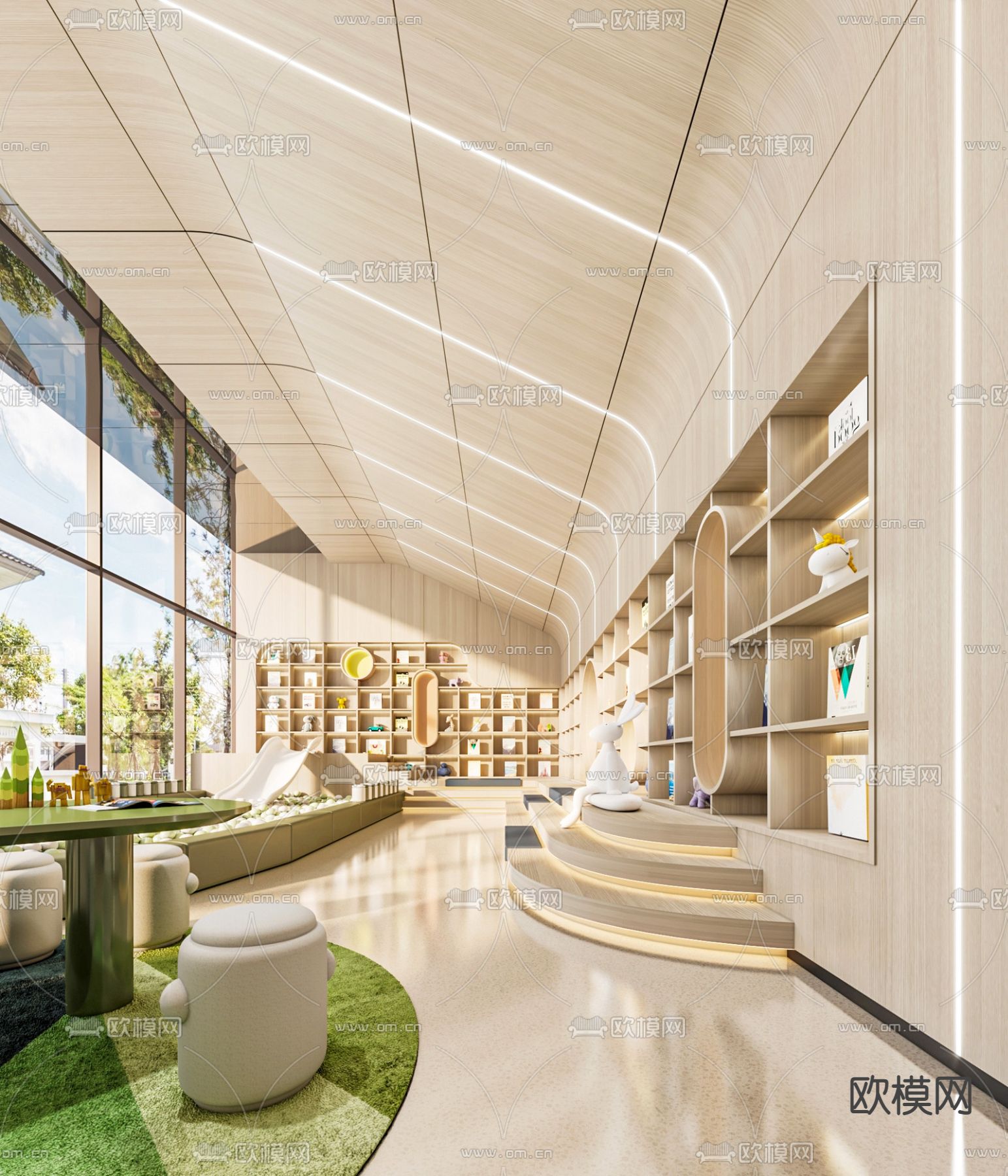 现代儿童阅读游乐区su模型下载（渲染图1）