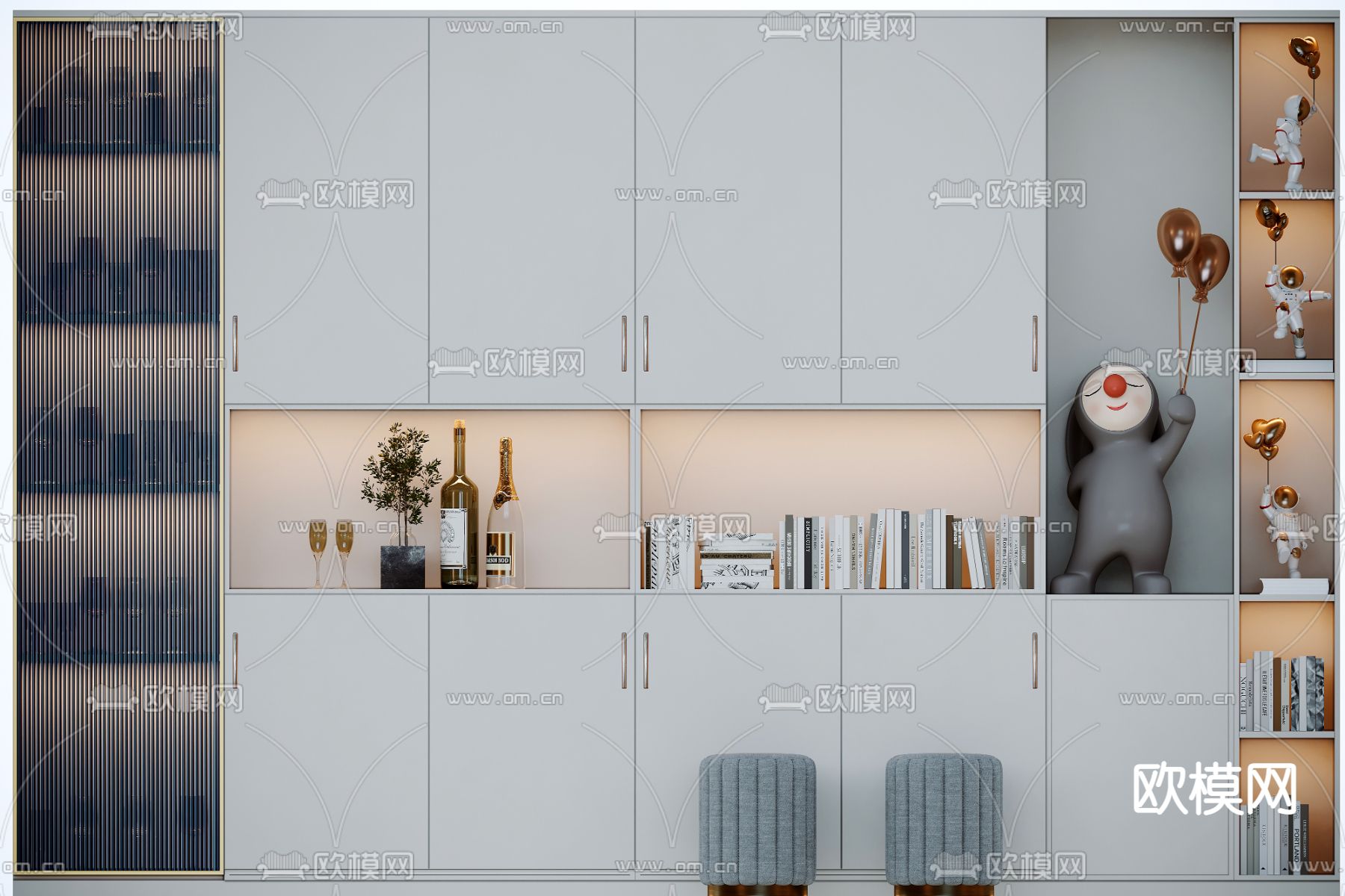 现代实木多功能酒柜装饰柜3d模型下载（渲染图1）