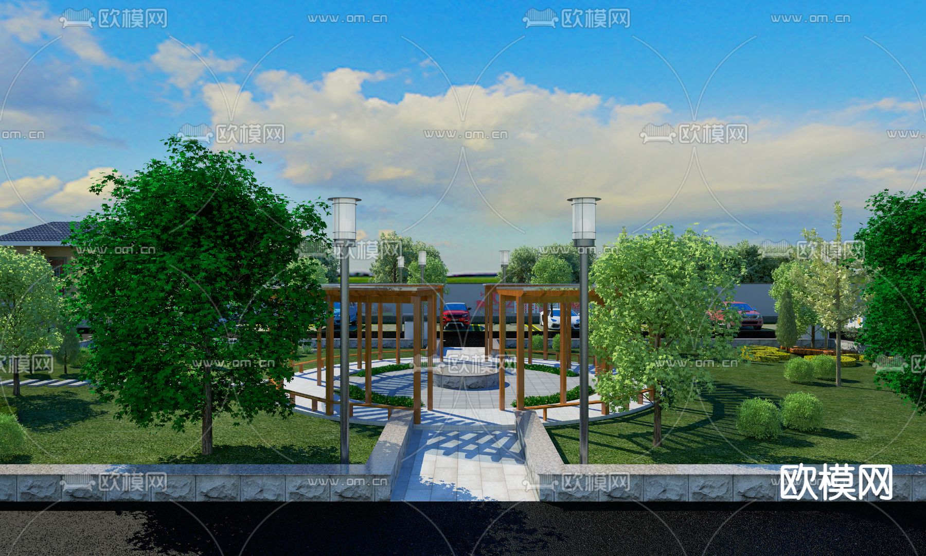 现代园林鸟瞰免费3d模型下载_ID12028403_3dmax免费模型-欧模网