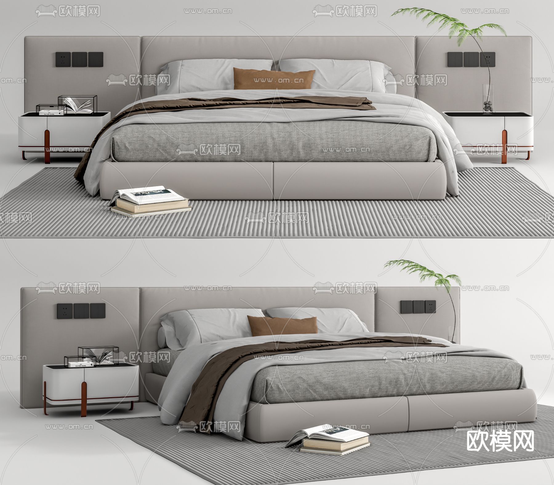 现代布艺双人床su模型