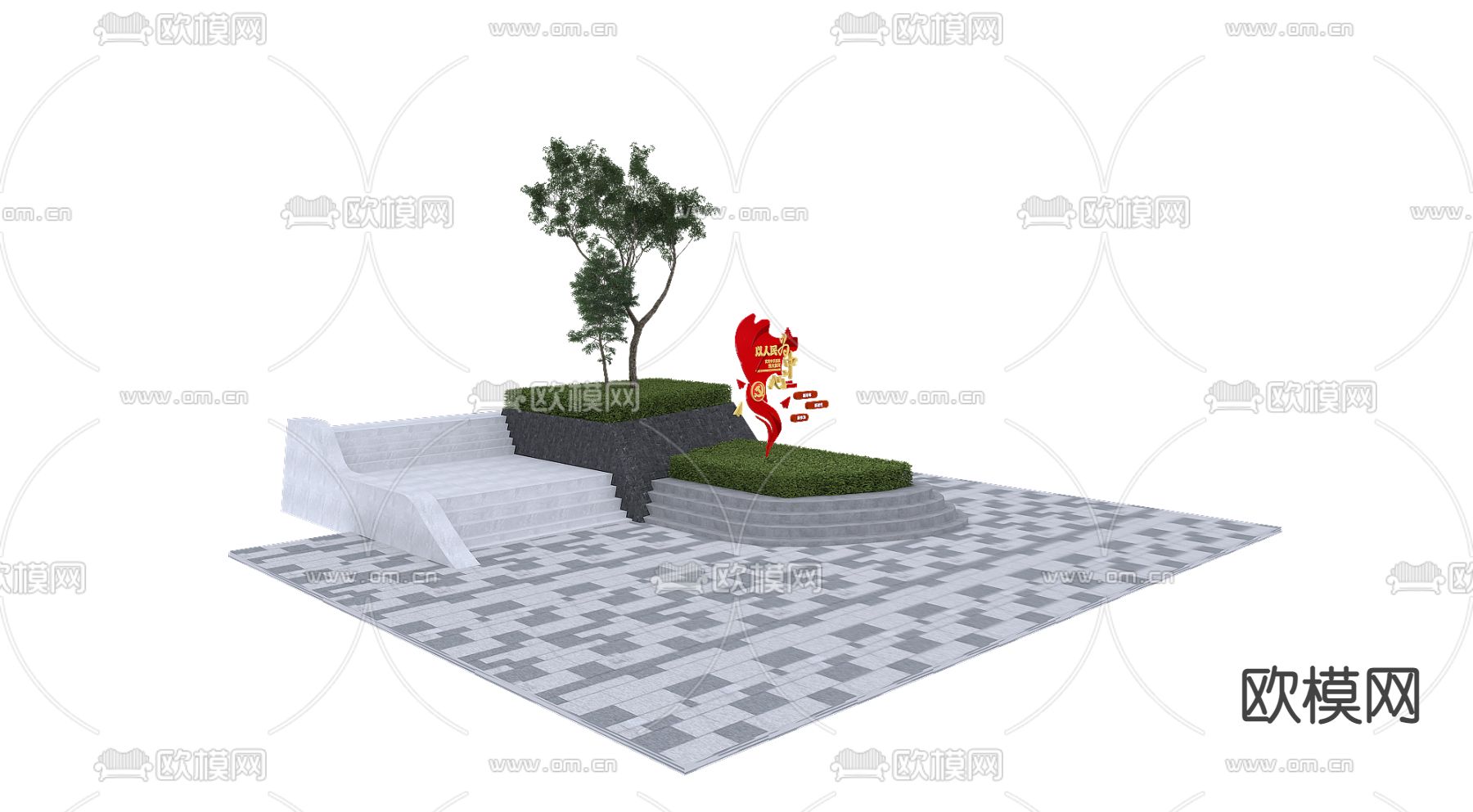 现代党建雕塑小品免费3d模型下载（渲染图4）