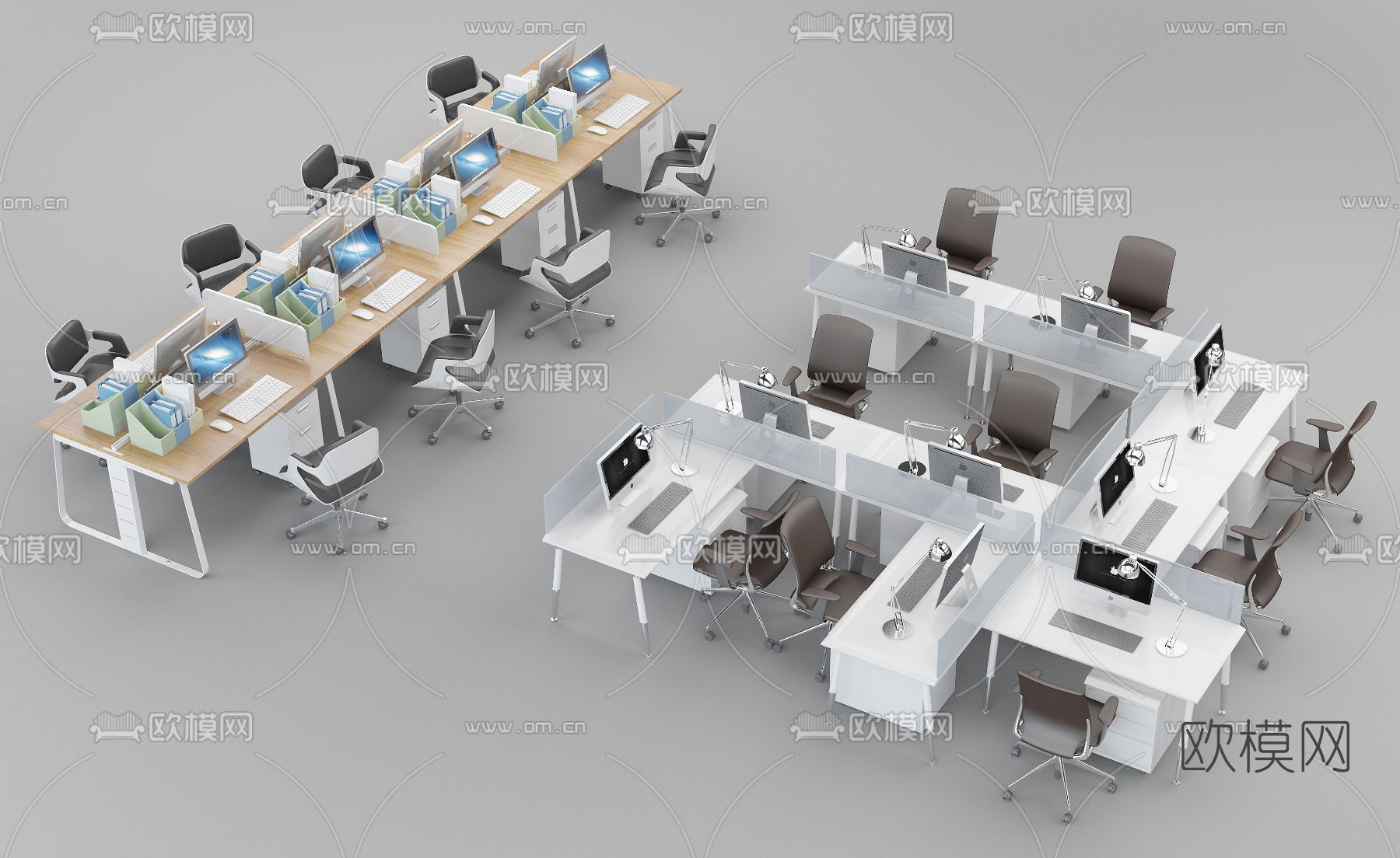 现代卡位办公桌椅3d模型下载