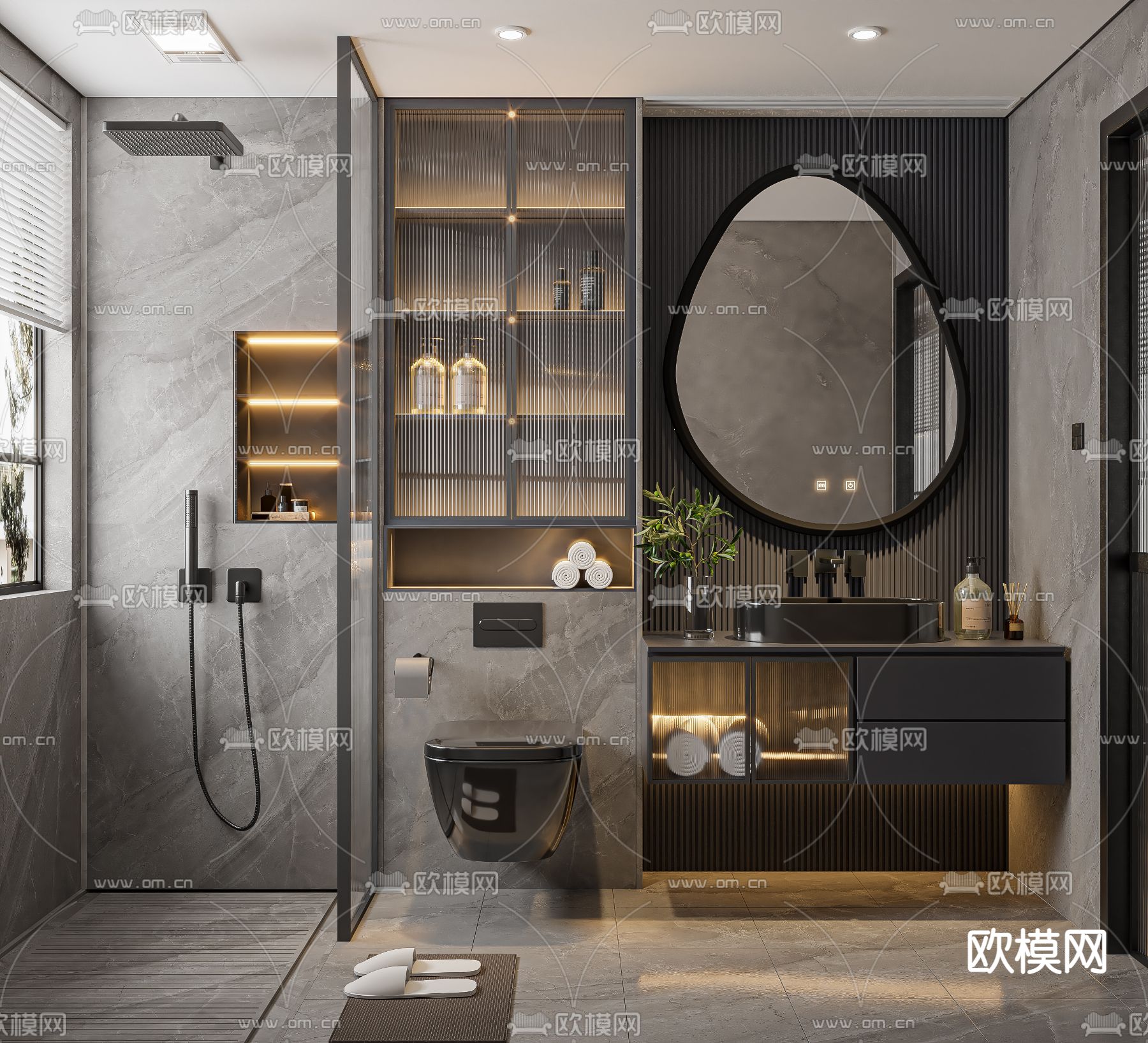 现代高级灰卫生间浴室3d模型下载