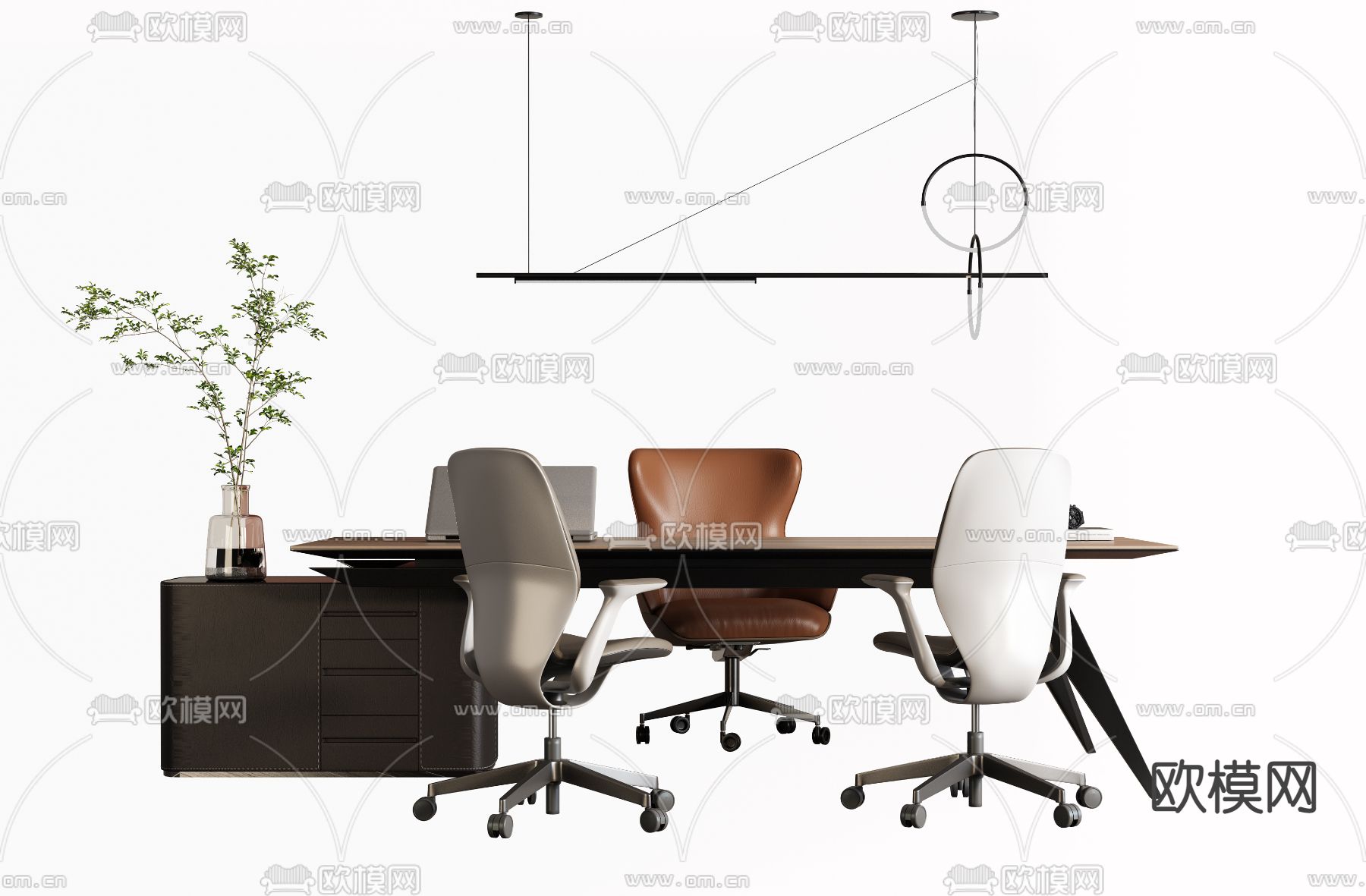 现代办公班台桌3d模型下载