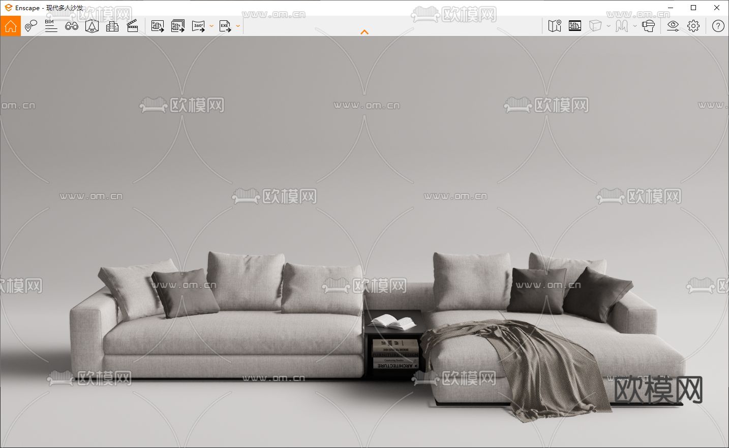 现代浅灰色转角沙发su模型下载（渲染图3）