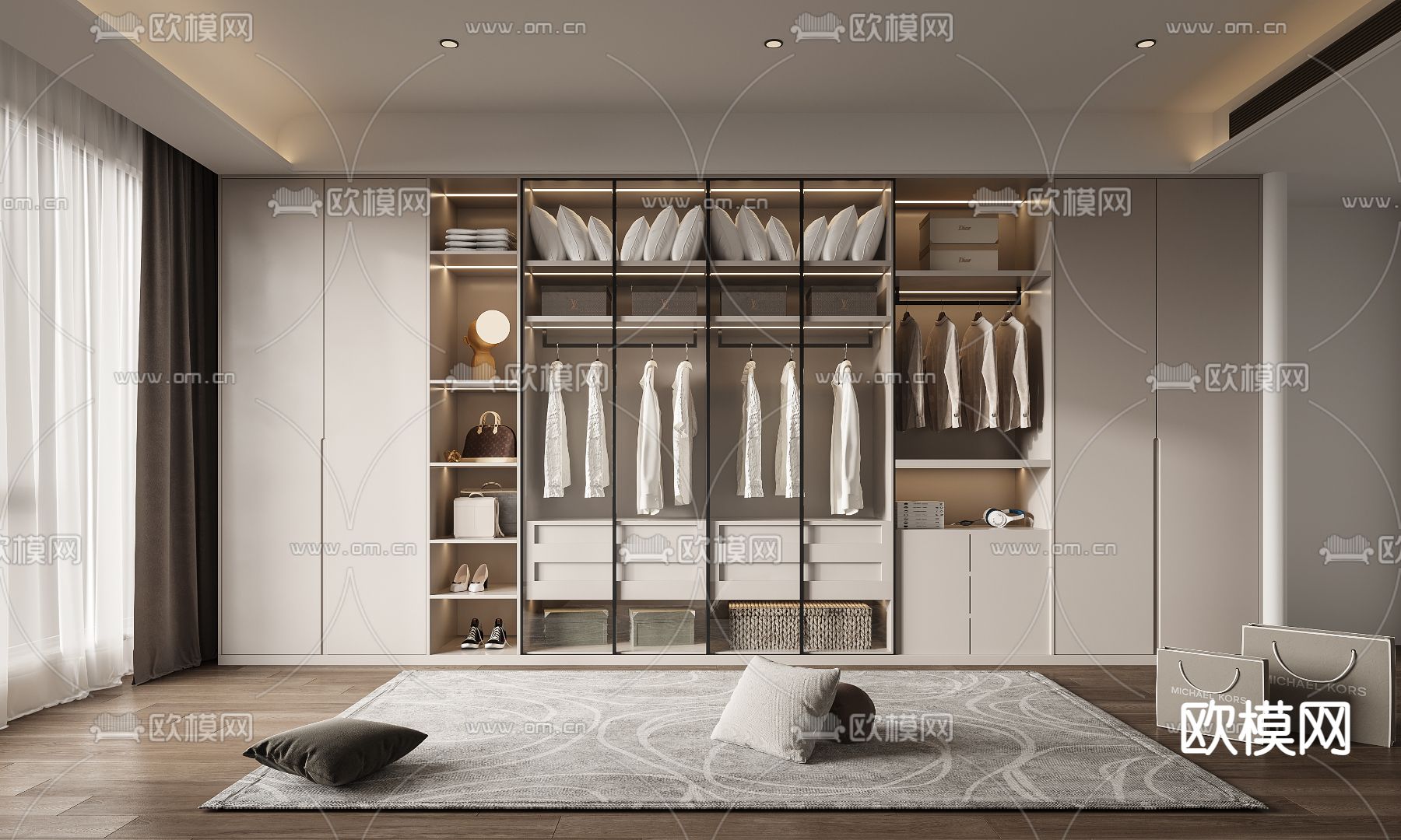 现代平开门衣柜3d模型下载