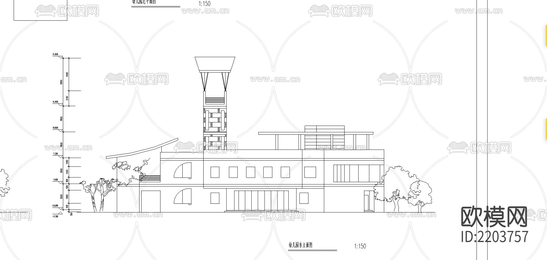 幼儿园平立面图cad图库下载（渲染图3）