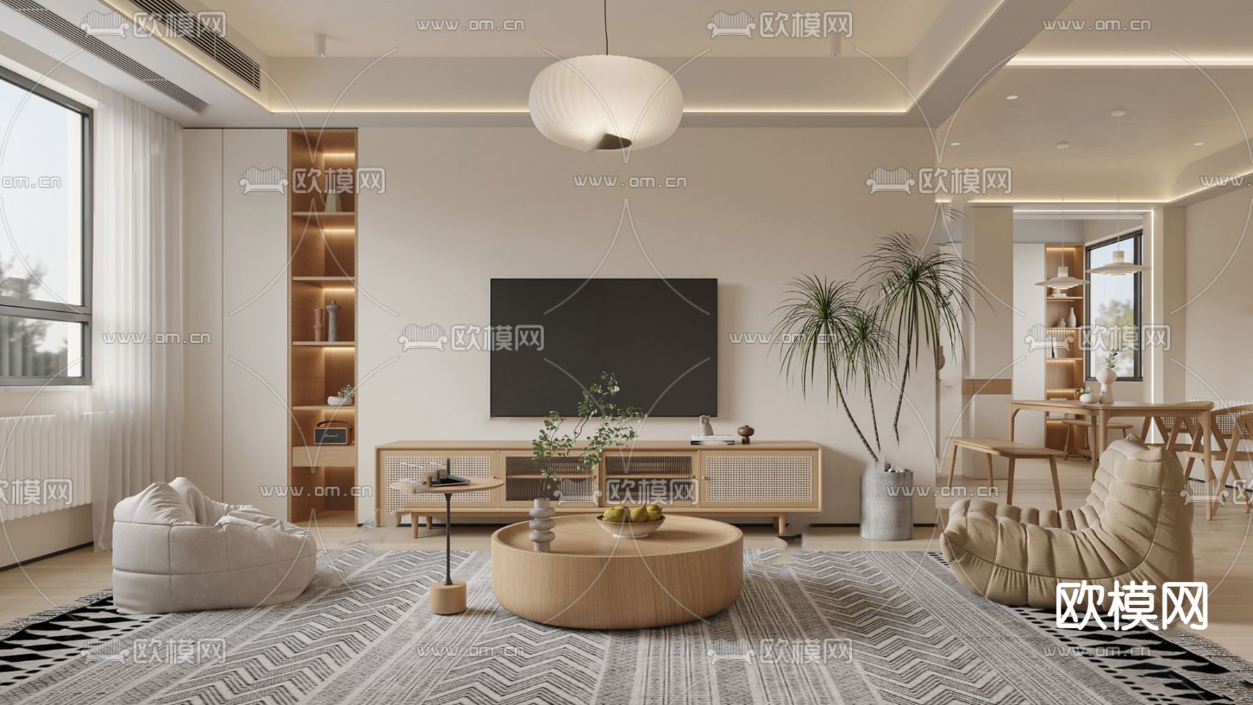 北欧客厅su模型下载（渲染图1）