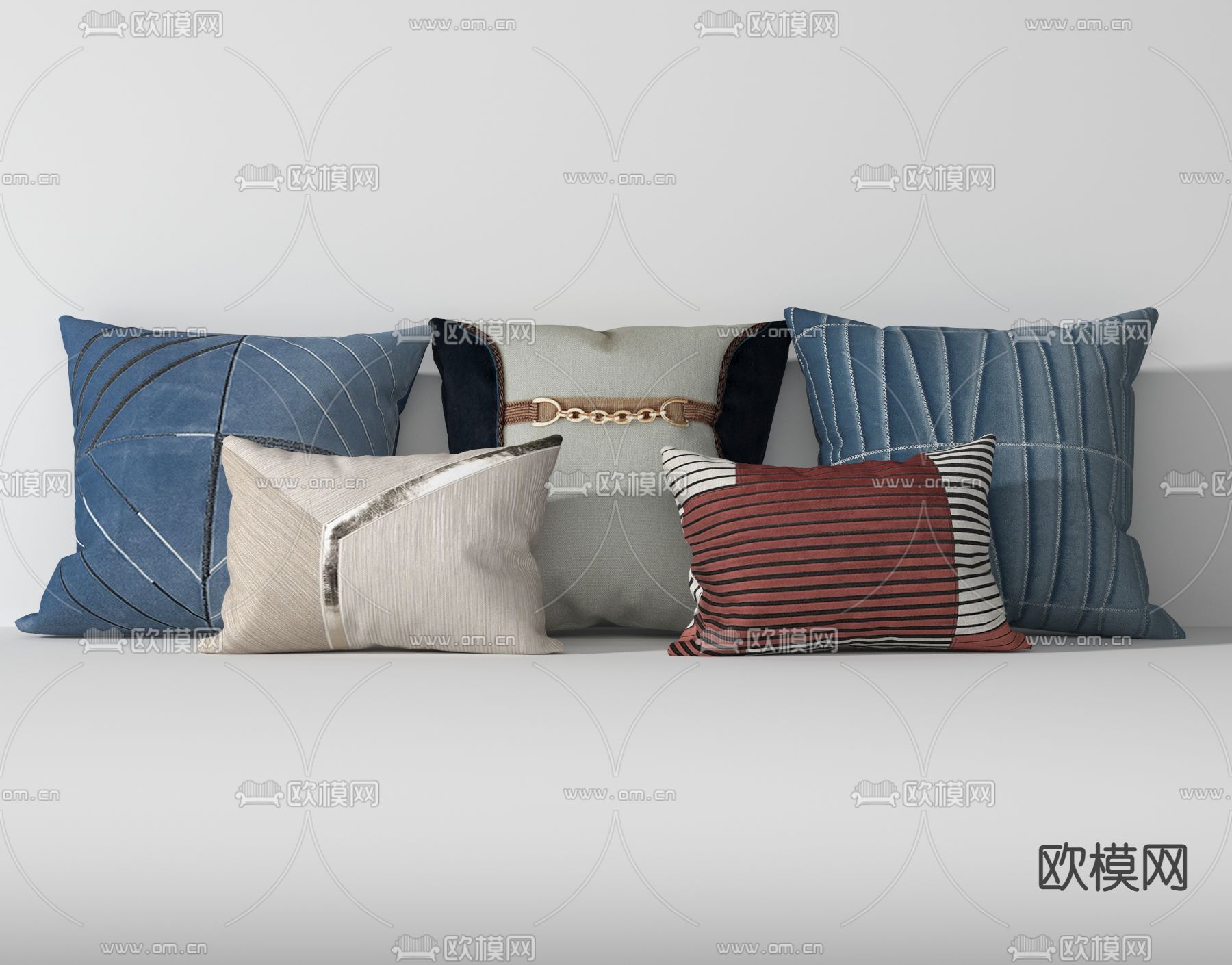现代蓝色抱枕条纹抱枕3d模型下载