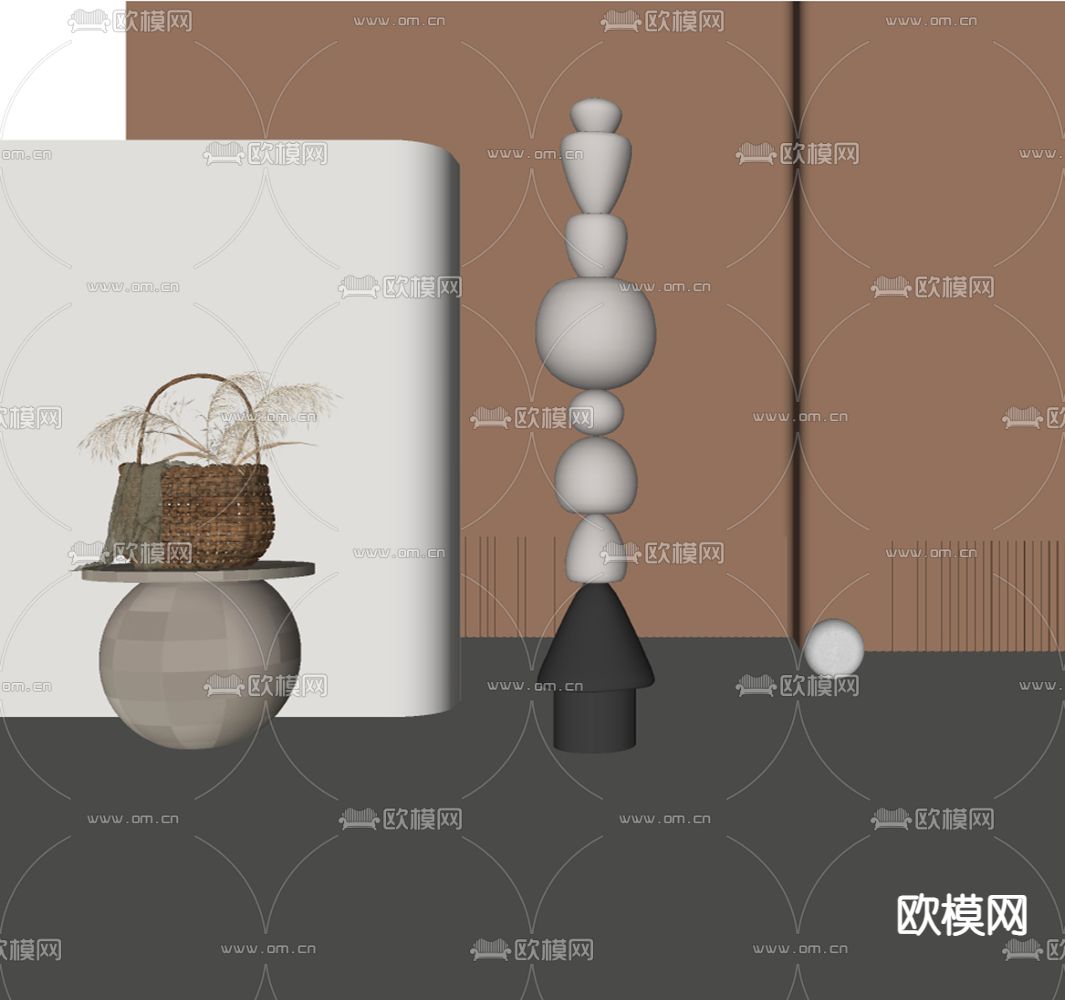 侘寂风石头雕塑摆件su模型下载（渲染图2）