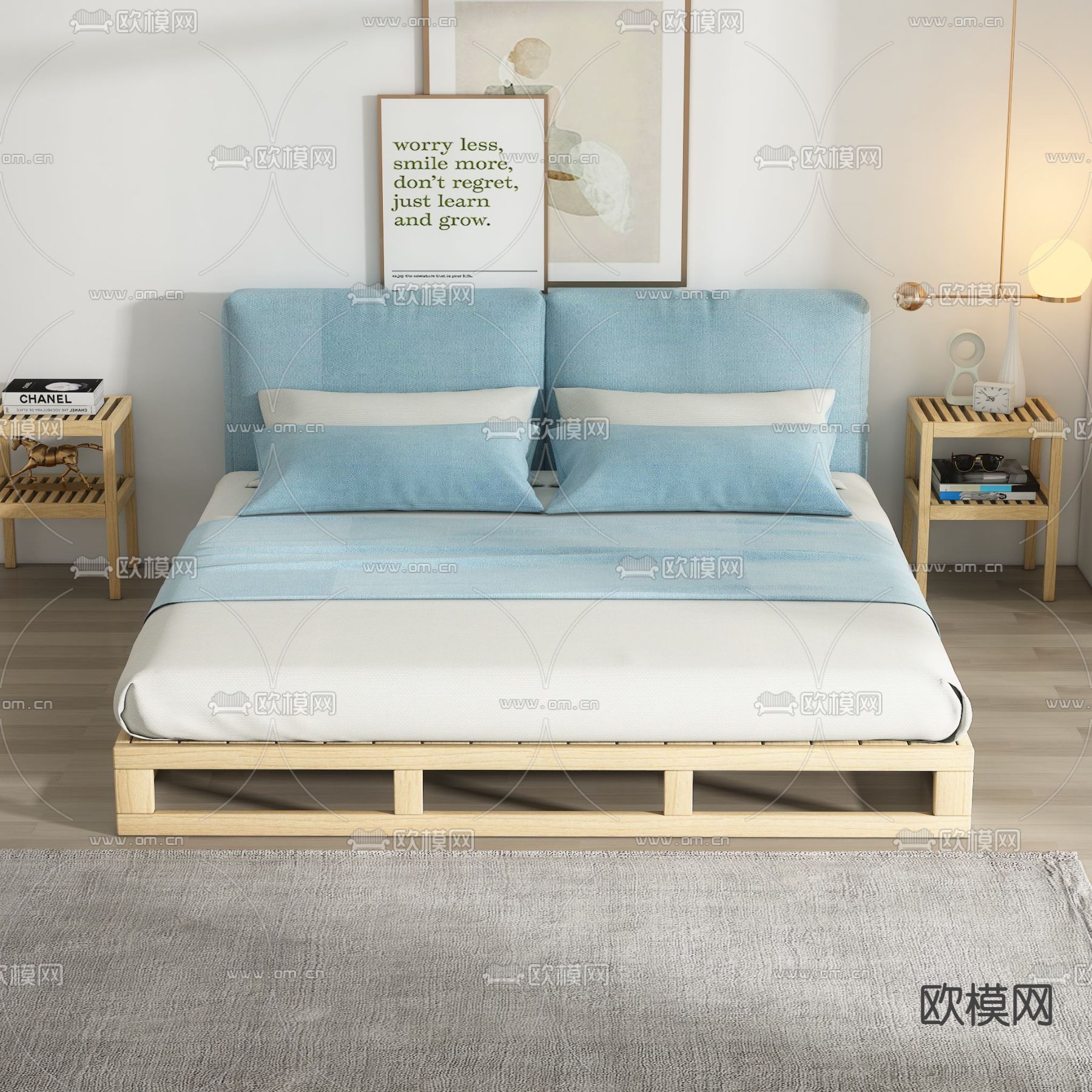 日式实木双人床3d模型下载（渲染图3）