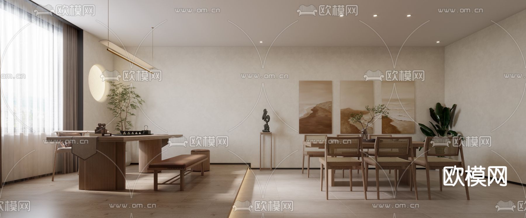 侘寂茶楼品茶区包厢3d模型下载