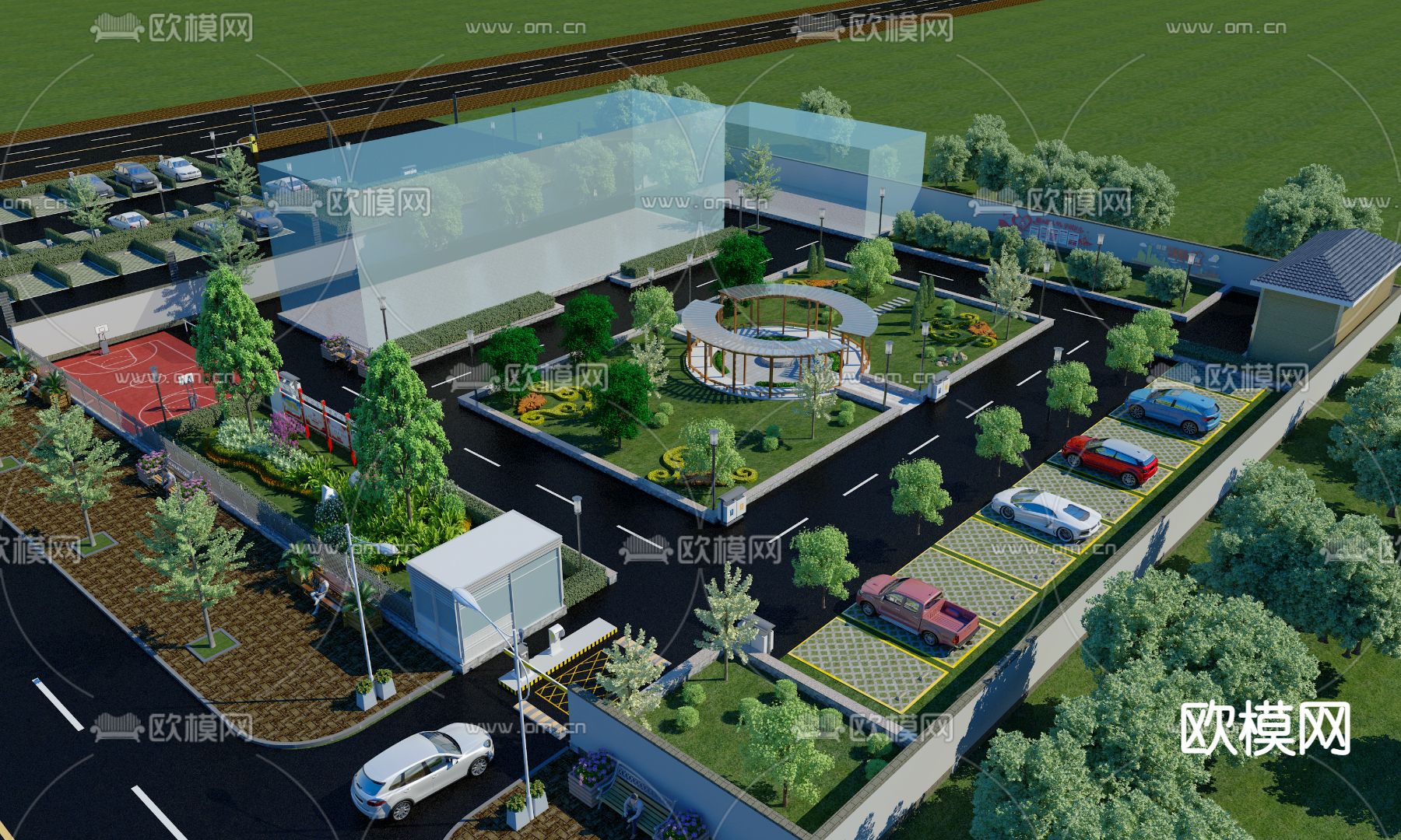 现代园林鸟瞰免费3d模型下载_ID12028403_3dmax免费模型-欧模网