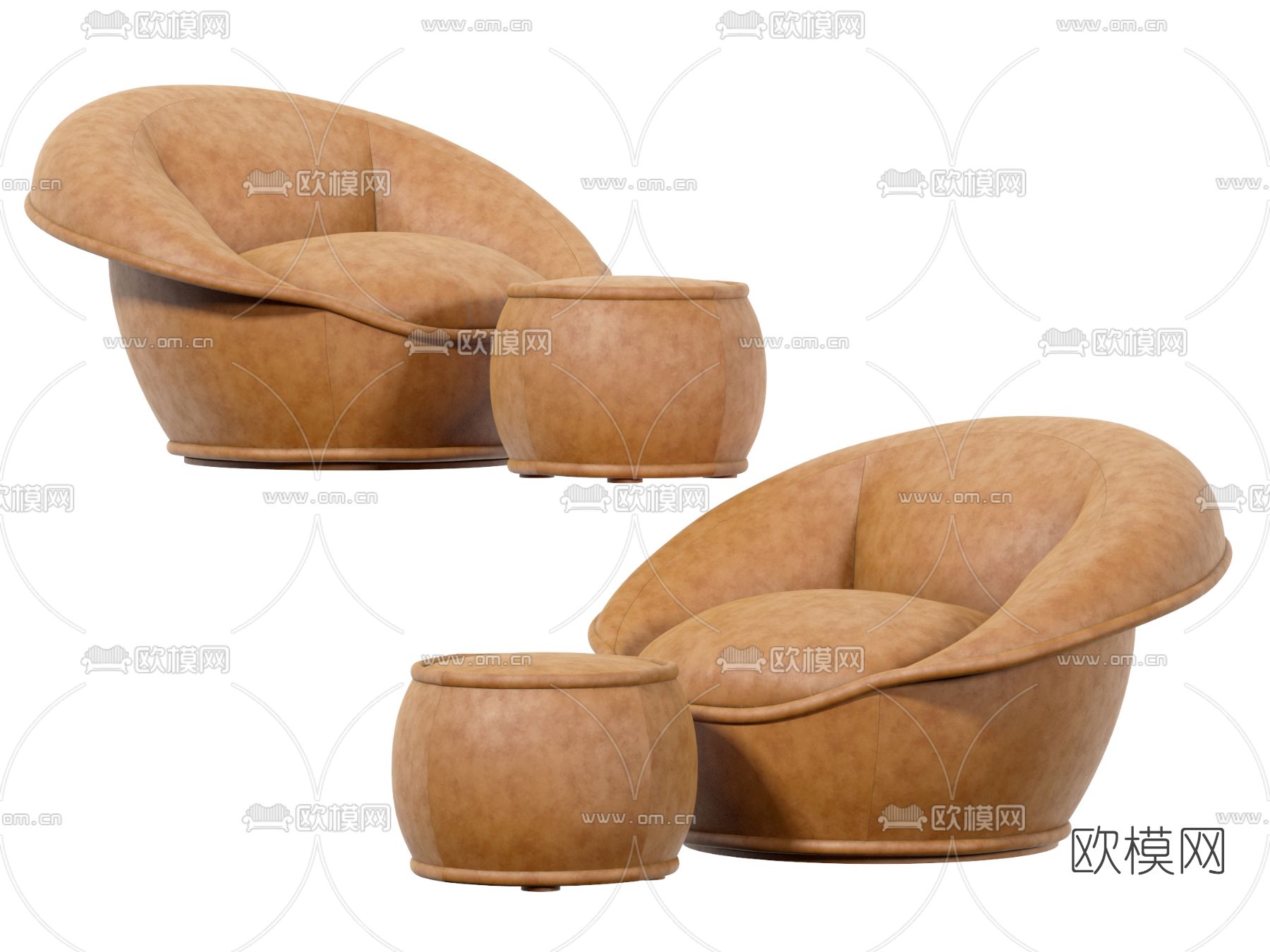 现代橙色休闲沙发3d模型下载