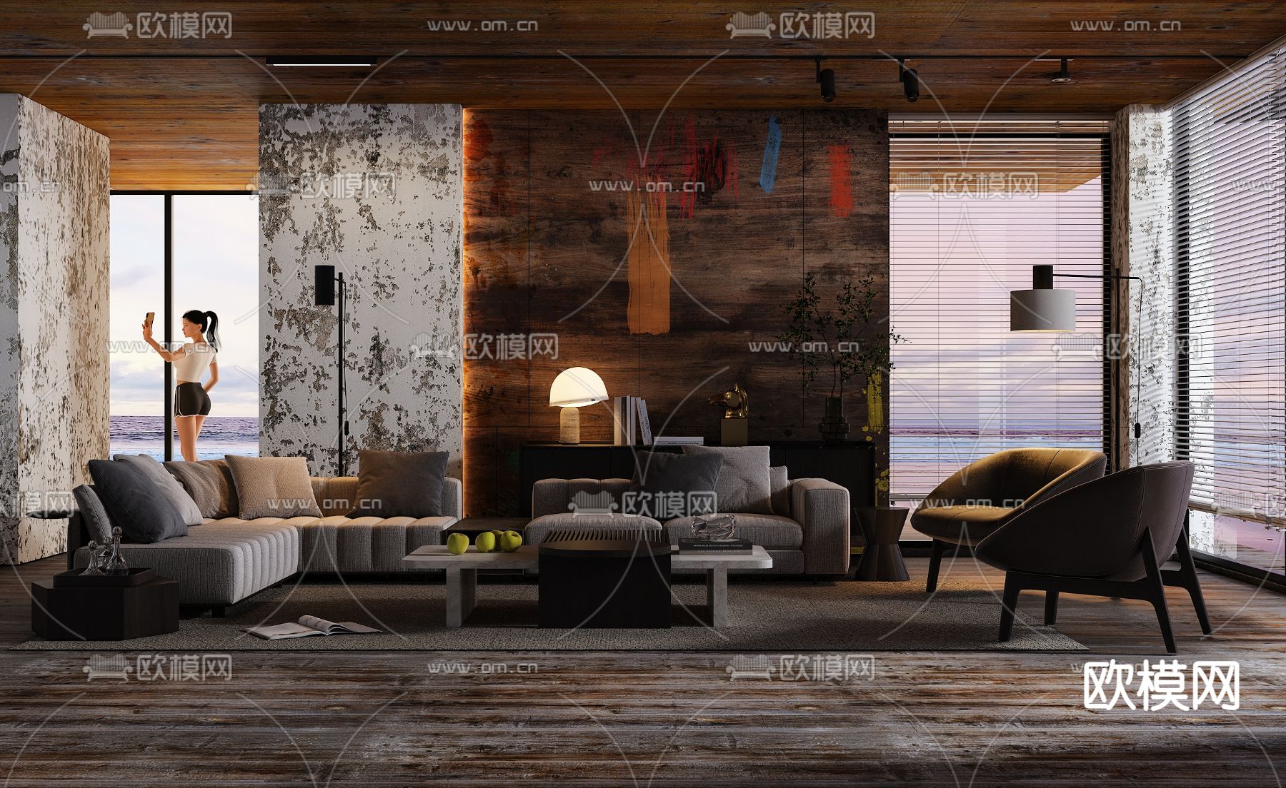 战后风高级灰客厅3d模型下载