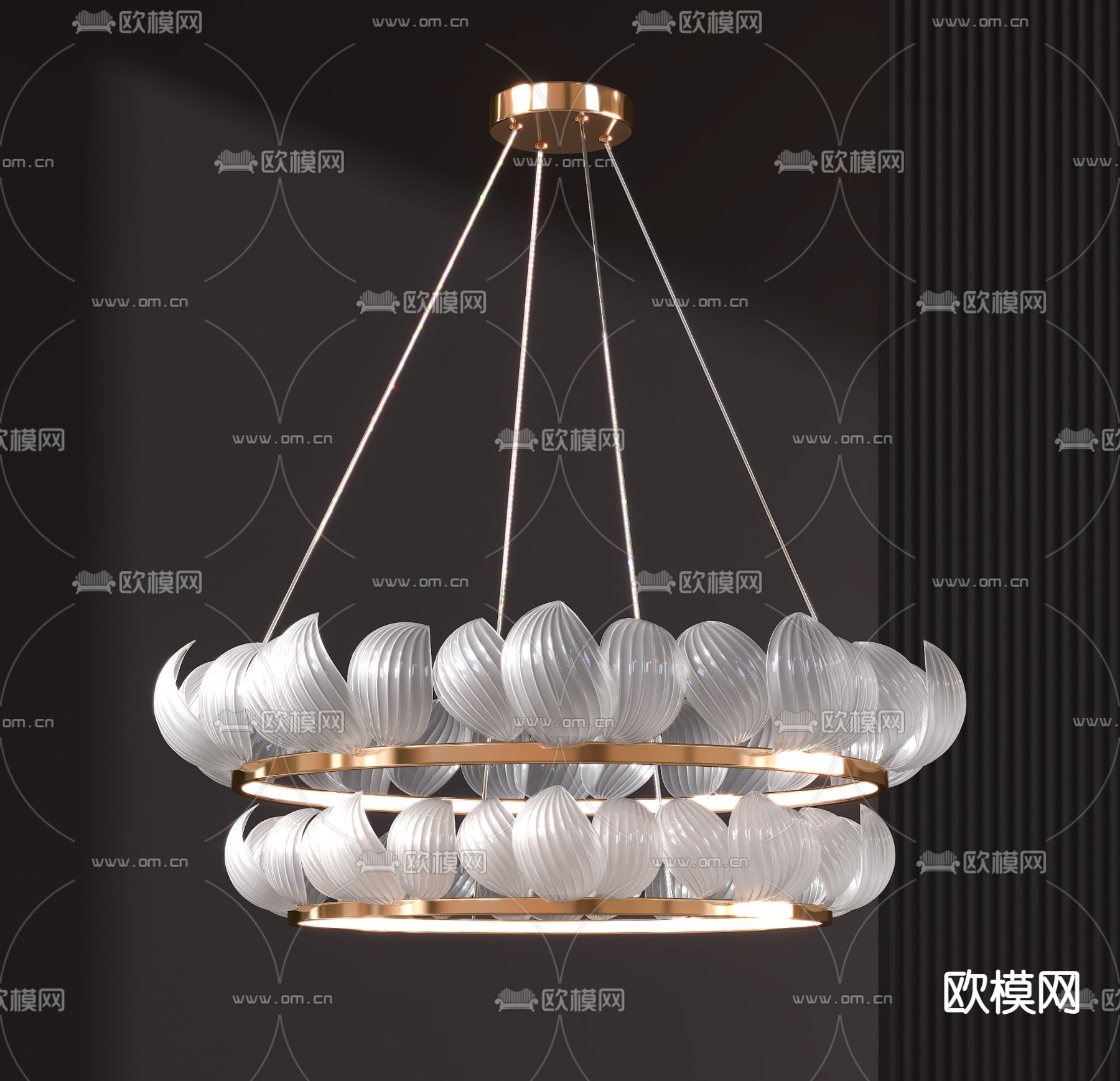 现代轻奢玻璃花瓣双层艺术吊灯3d模型下载_ID12035495_3dmax免费模型-欧模网