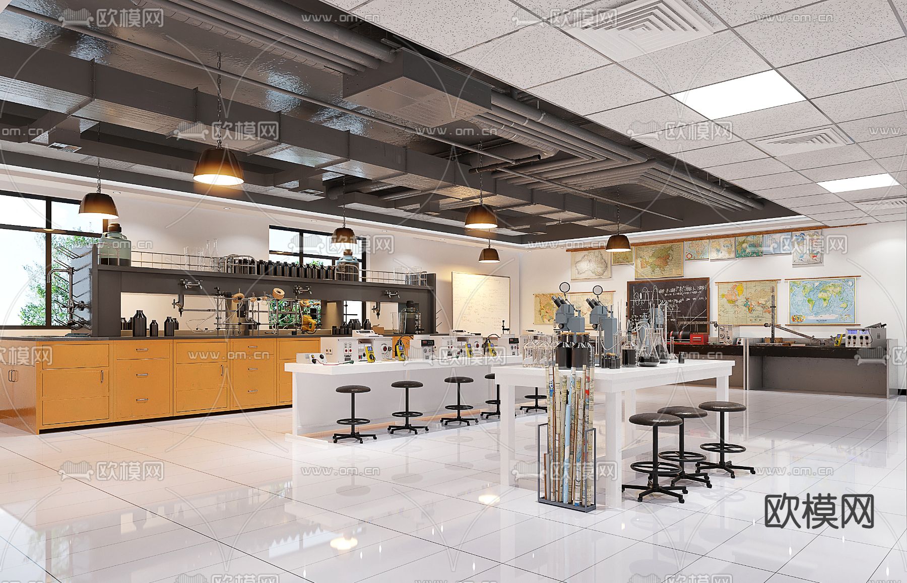 现代学校实验室3d模型下载