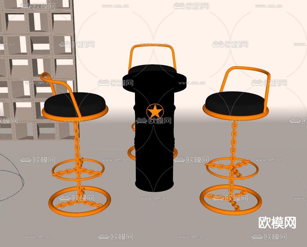 工业风吧台吧椅su模型下载（渲染图2）